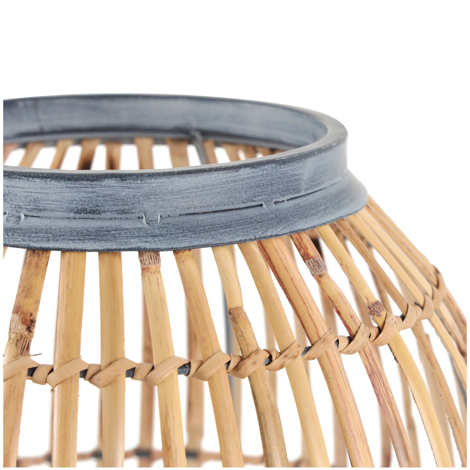 16" Brown Bamboo Handmade Open Frame Vase with Blue Metal Accents