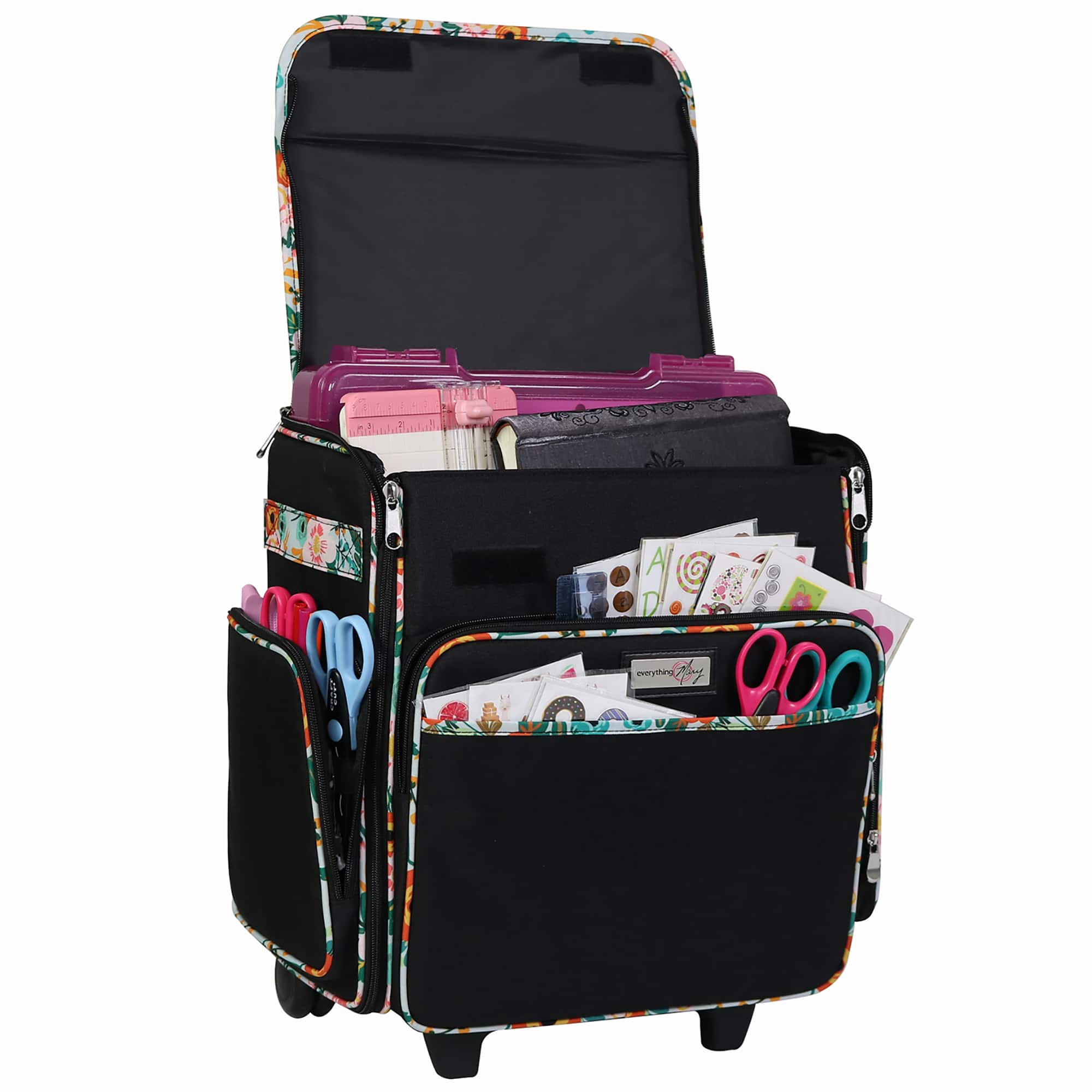 Everything Mary Black & Floral Rolling Scrapbook Travel Case