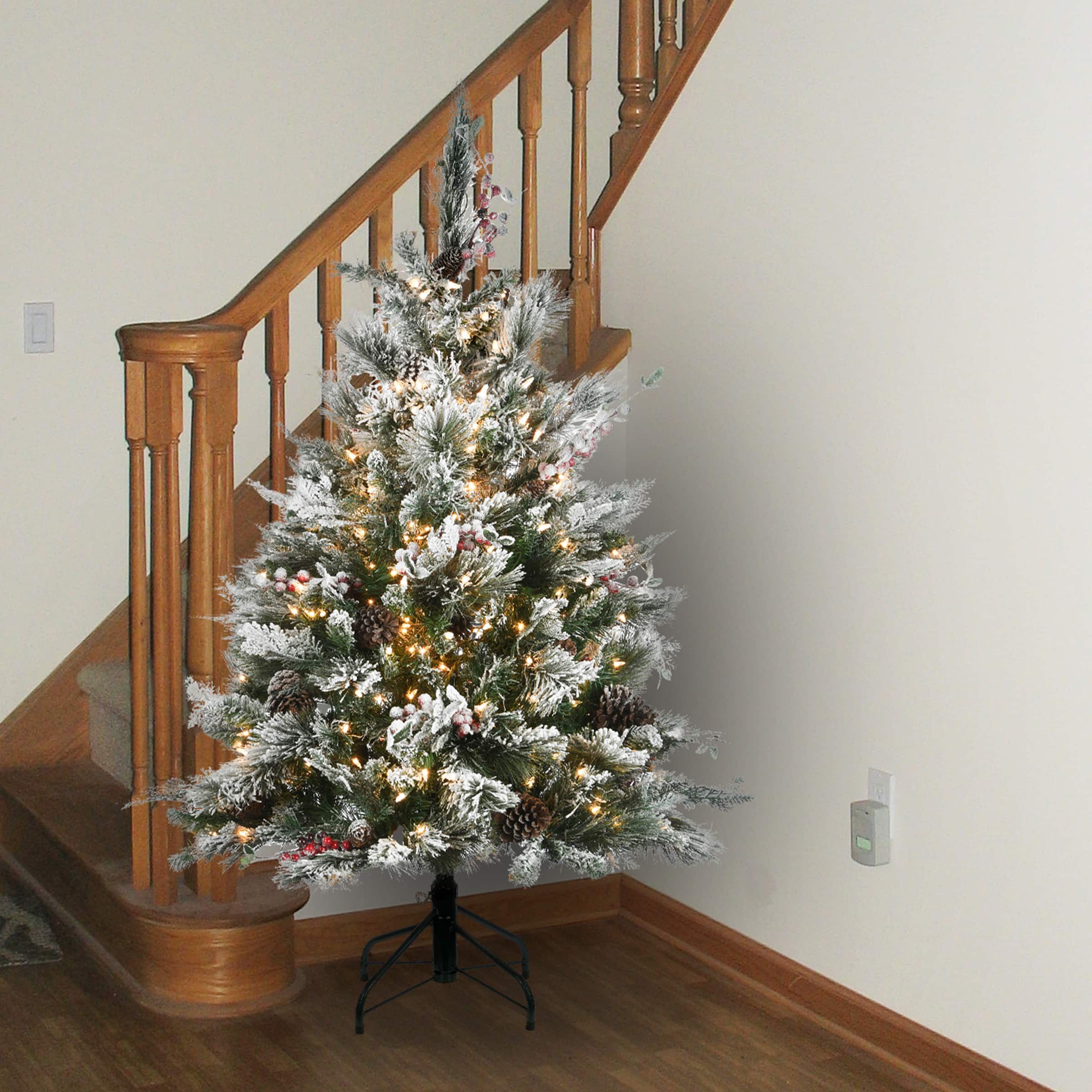 4.5ft. Pre-Lit Snowy Bedford Pine Artificial Christmas Tree, Clear Lights