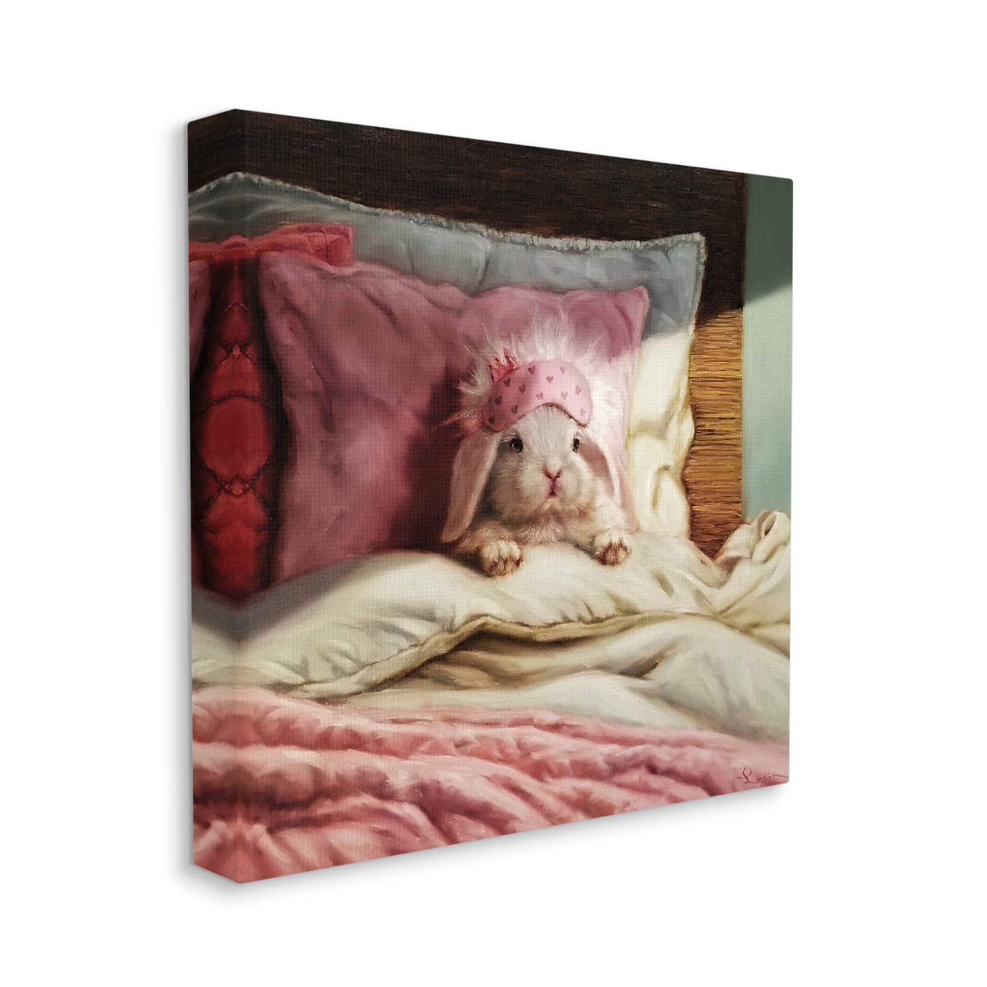 Stupell Industries Bunny Rabbit Resting in Bed Off-White Pink Canvas Wall Art