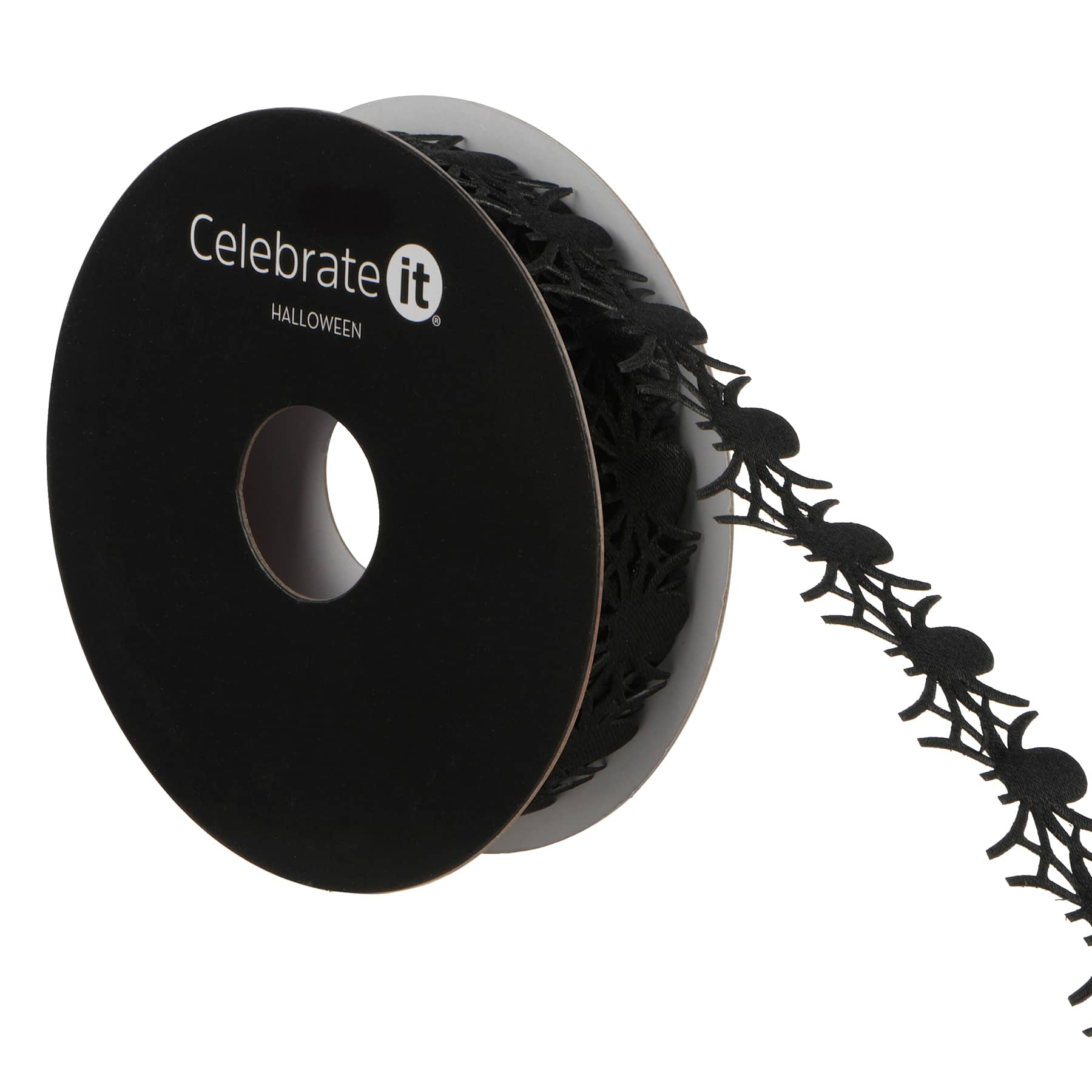 4/5&#x22; x 4yd. Black Spider Shaped Ribbon by Celebrate It&#xAE; Halloween