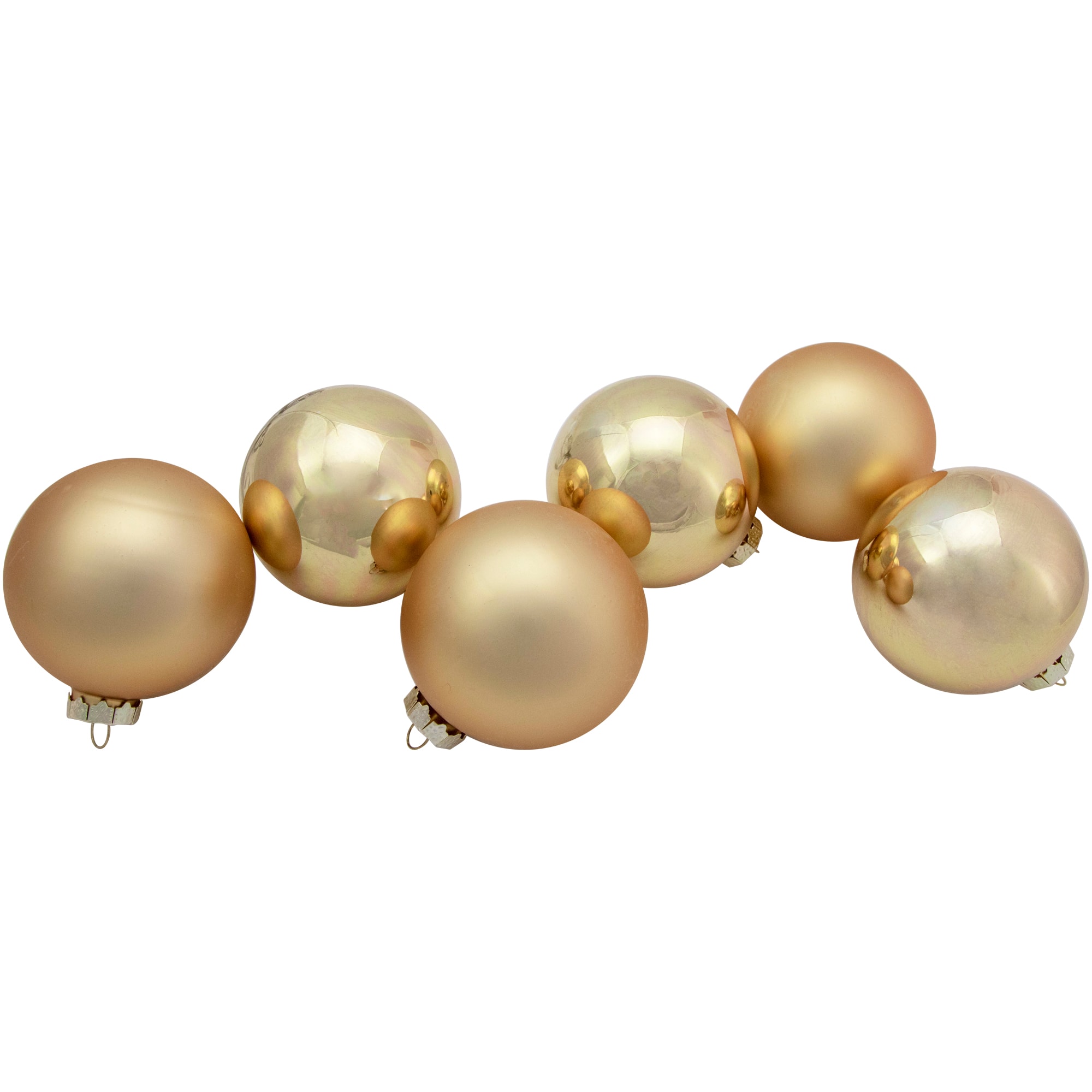 6ct. 3&#x22; Champagne Gold 2-Finish Glass Ball Ornaments