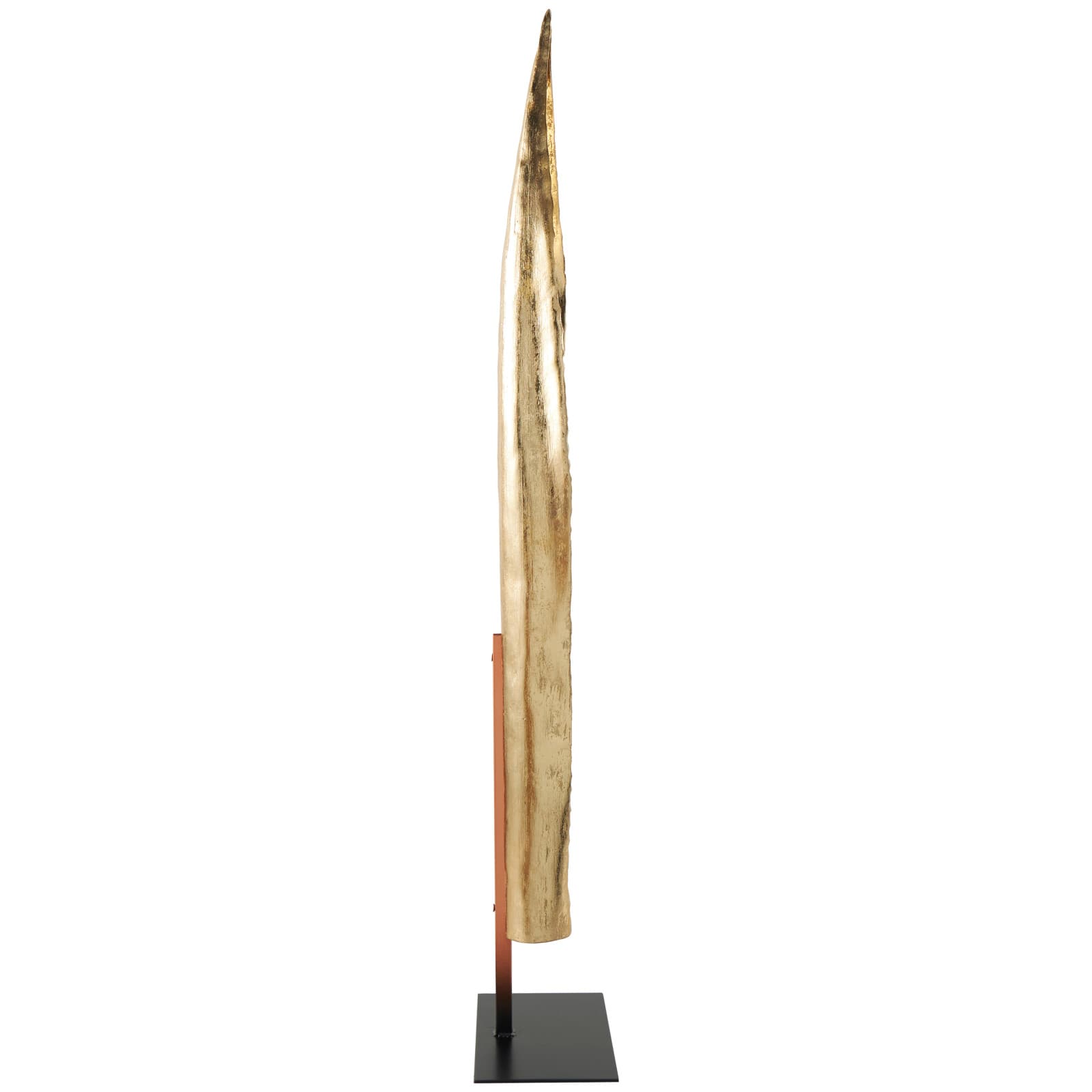 39" Gold Polystone Slim Leaf Abstract Sculpture with Black Metal Stand