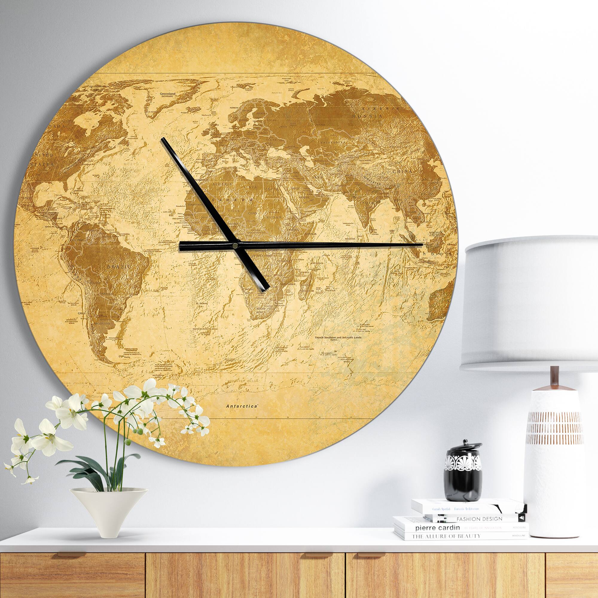 Designart Vintage Classic Map Wall Clock