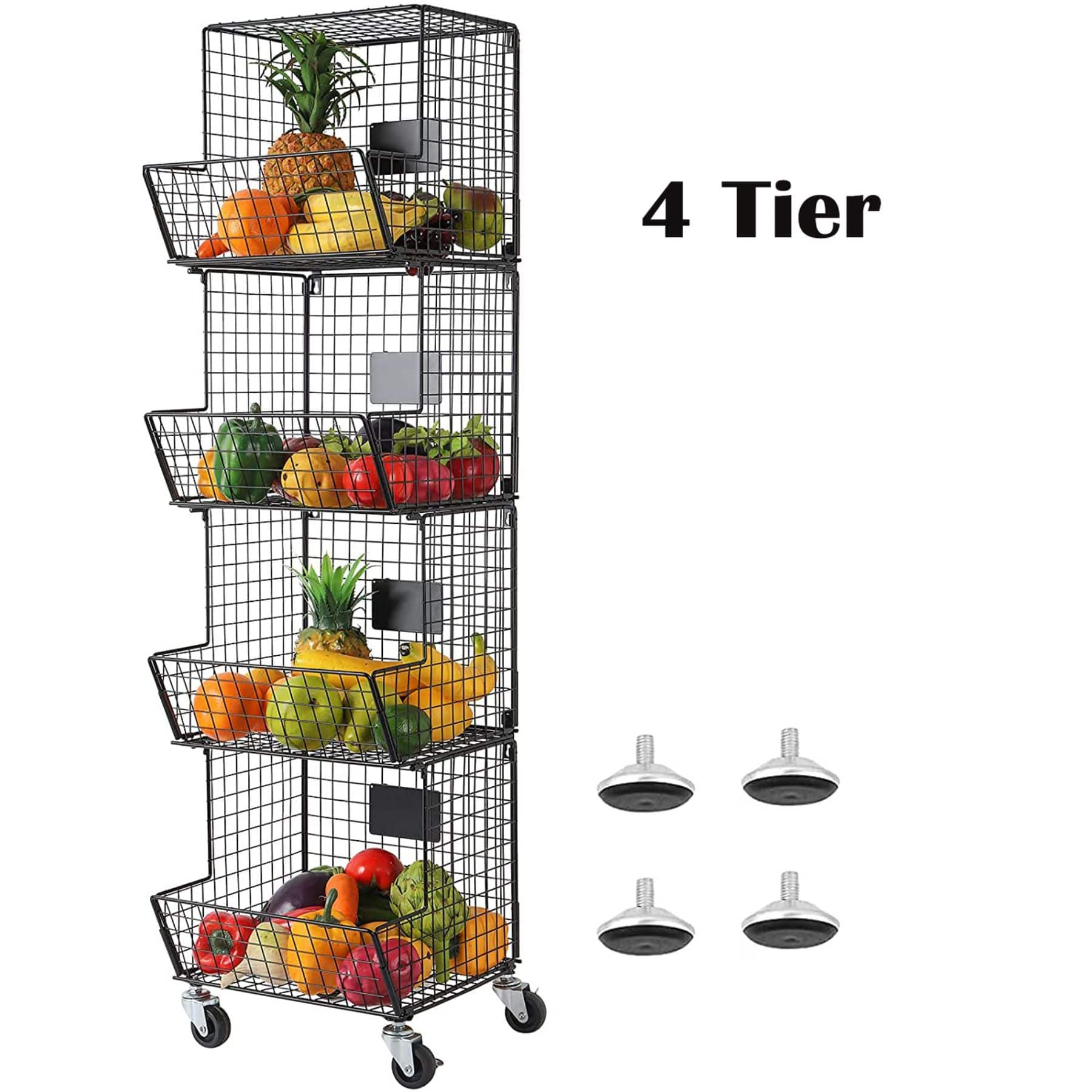 NEX 4 Tier Storage Cart with Mesh Basket Black