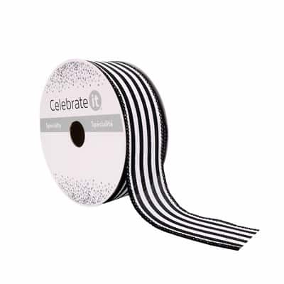 1.5" x 30ft. Stripe Faux Linen Wired Ribbon by Celebrate It™ Décor image