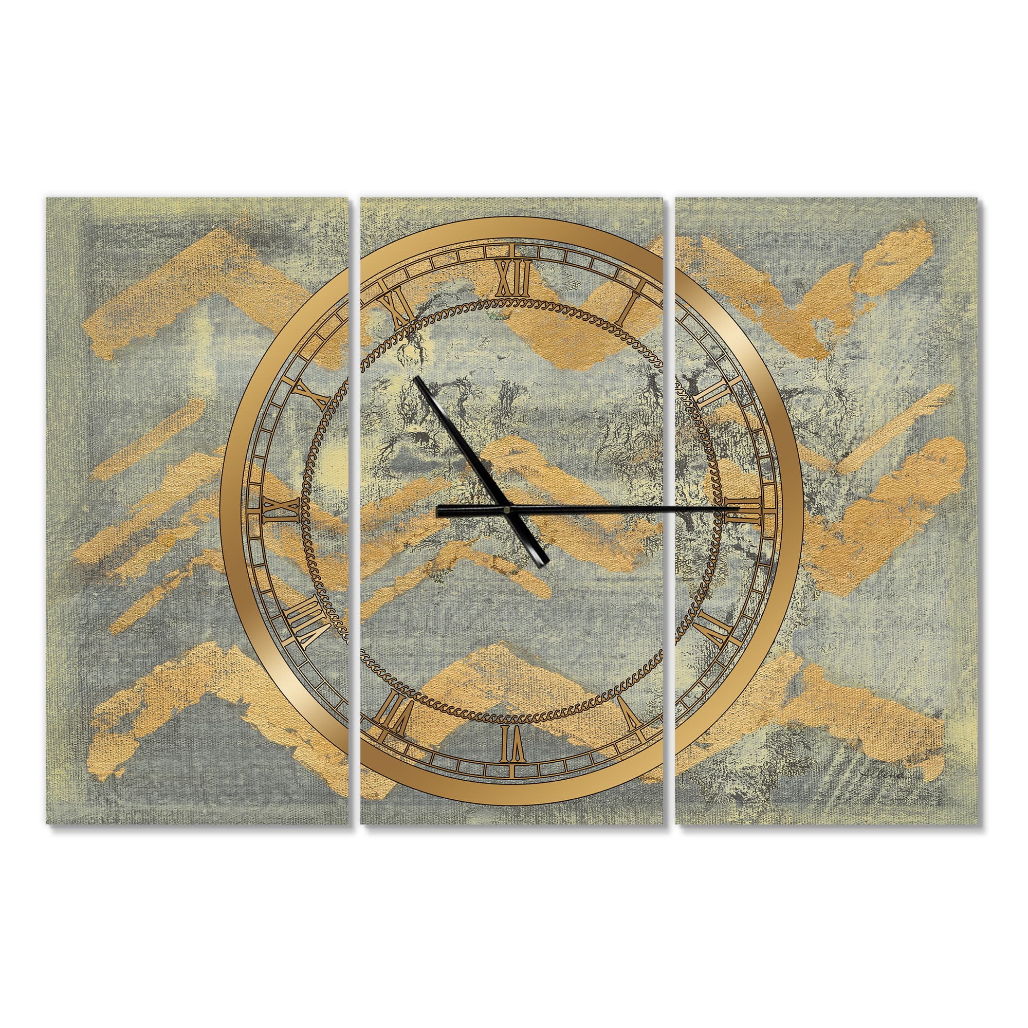 Designart Glam Metallic Form III Modern 3 Panel Wall Clock