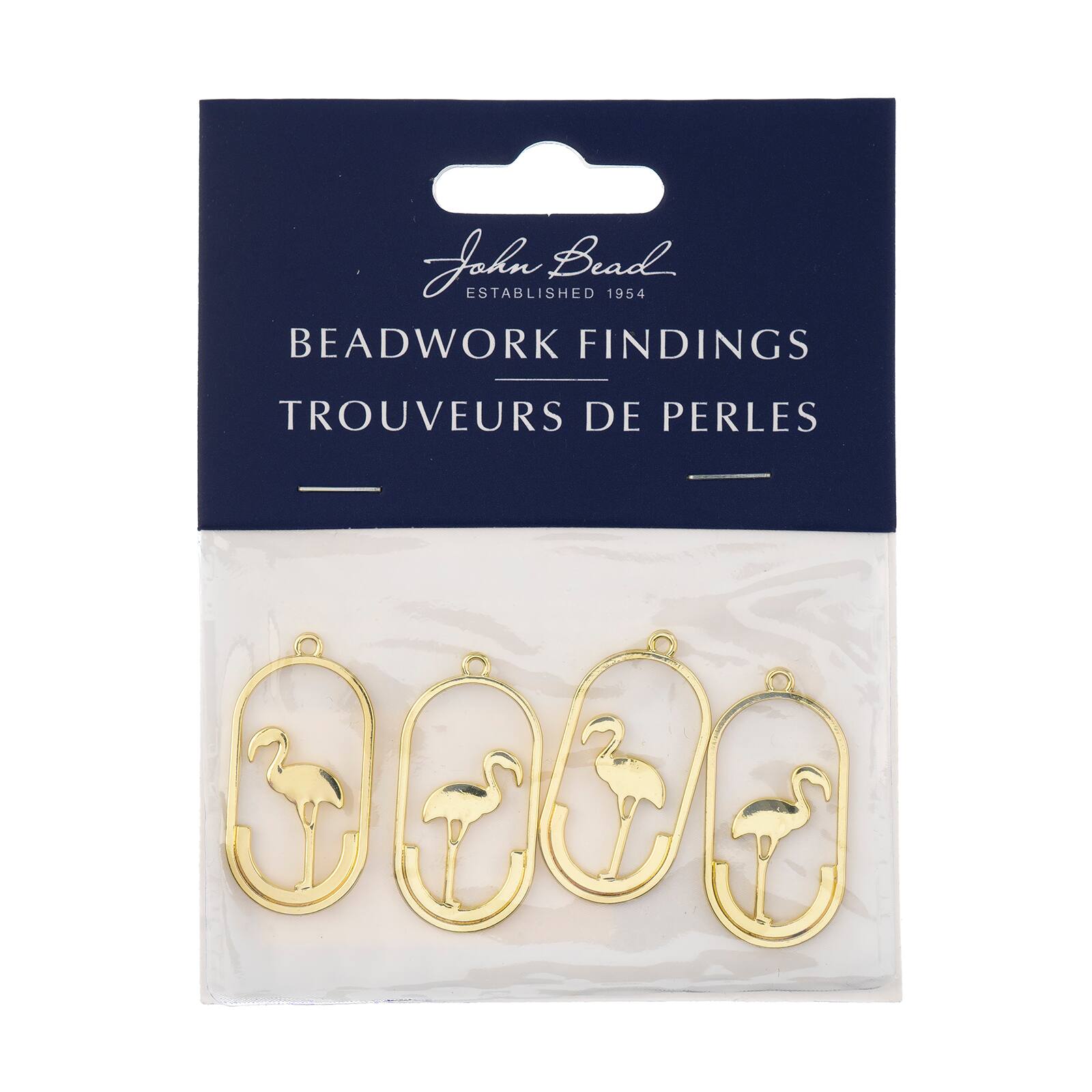 John Bead 30mm Gold Flamingo Beadwork Pendants, 4ct.