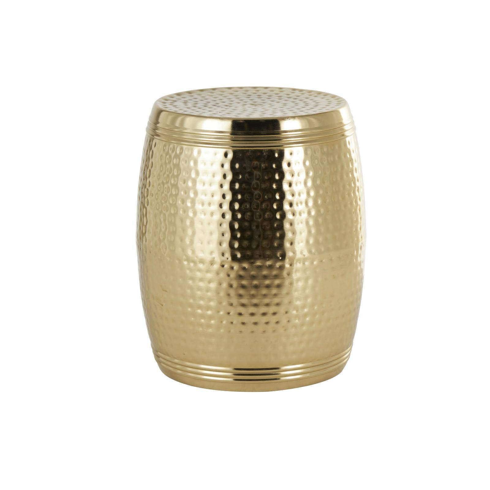 19&#x22; Gold Metal Hammered Drum Side End Accent Table