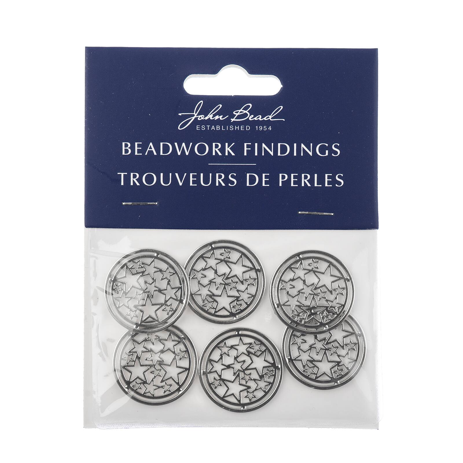 John Bead 22mm Silver Circle of Stars Beadwork Pendants, 6ct.