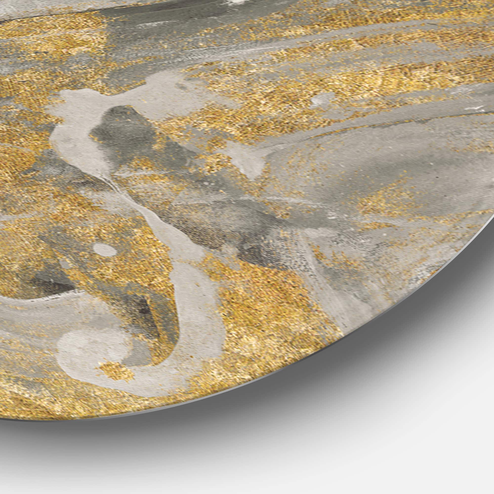 Designart - Marble Gold and Black - Glam Metal Circle Wall Art