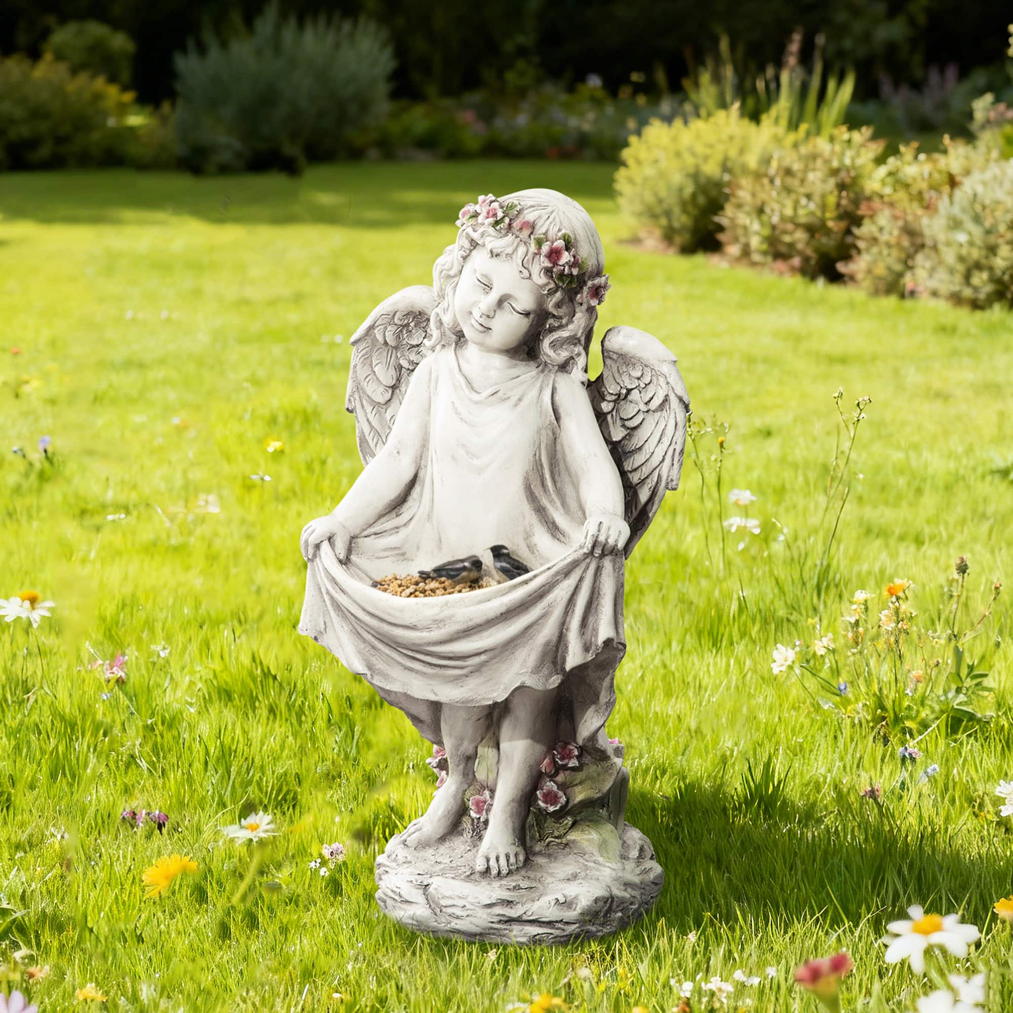 Glitzhome® 21" MGO Angel Garden Statue with Birdfeeder