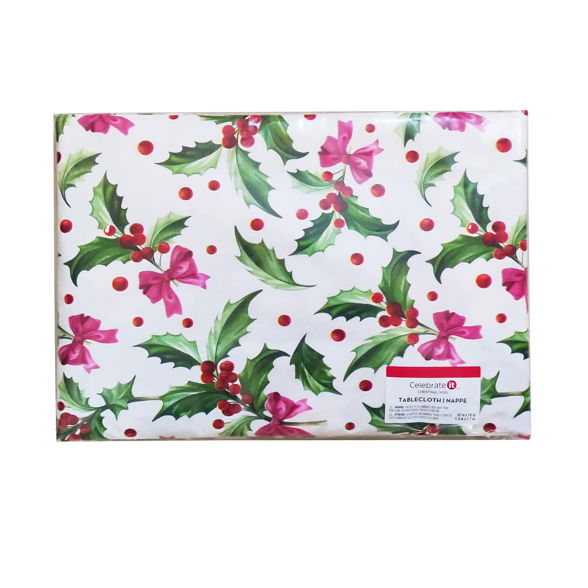 52&#x22; x 70&#x22; Holly &#x26; Bows Tablecloth by Celebrate It&#x2122;