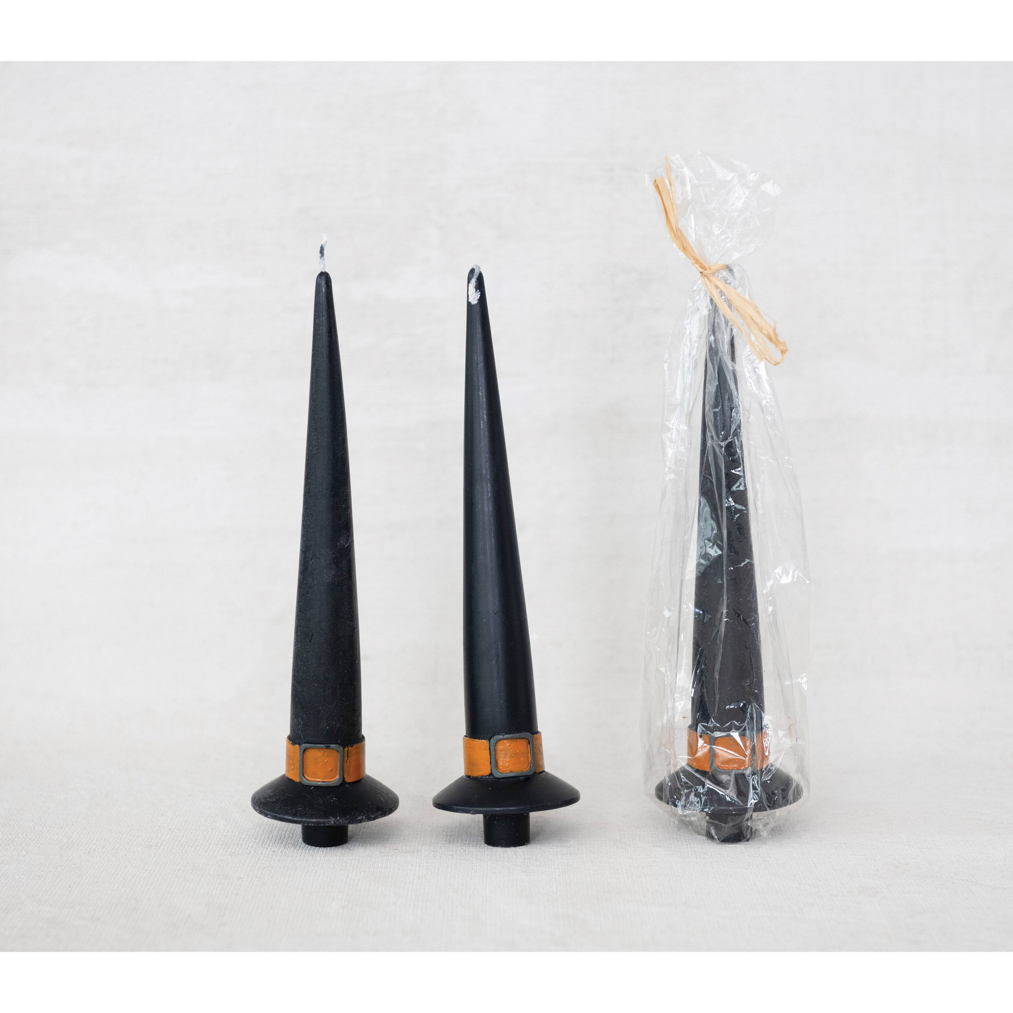 Unscented witch hat shaped taper black candle