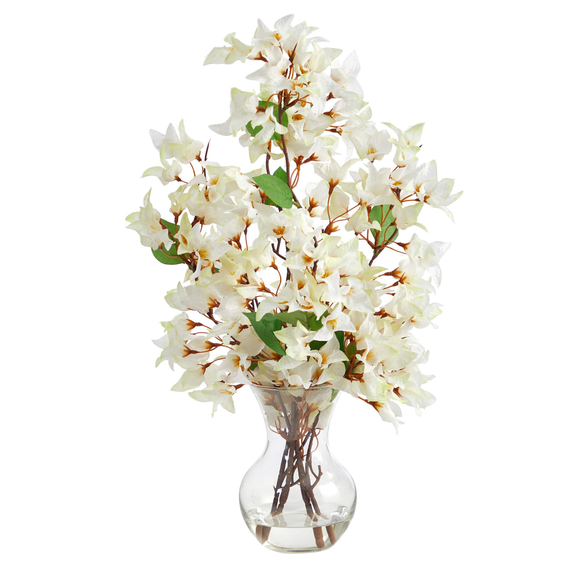 22" Artificial White Bougainvillea Arrangement with Fluted Glass Vase