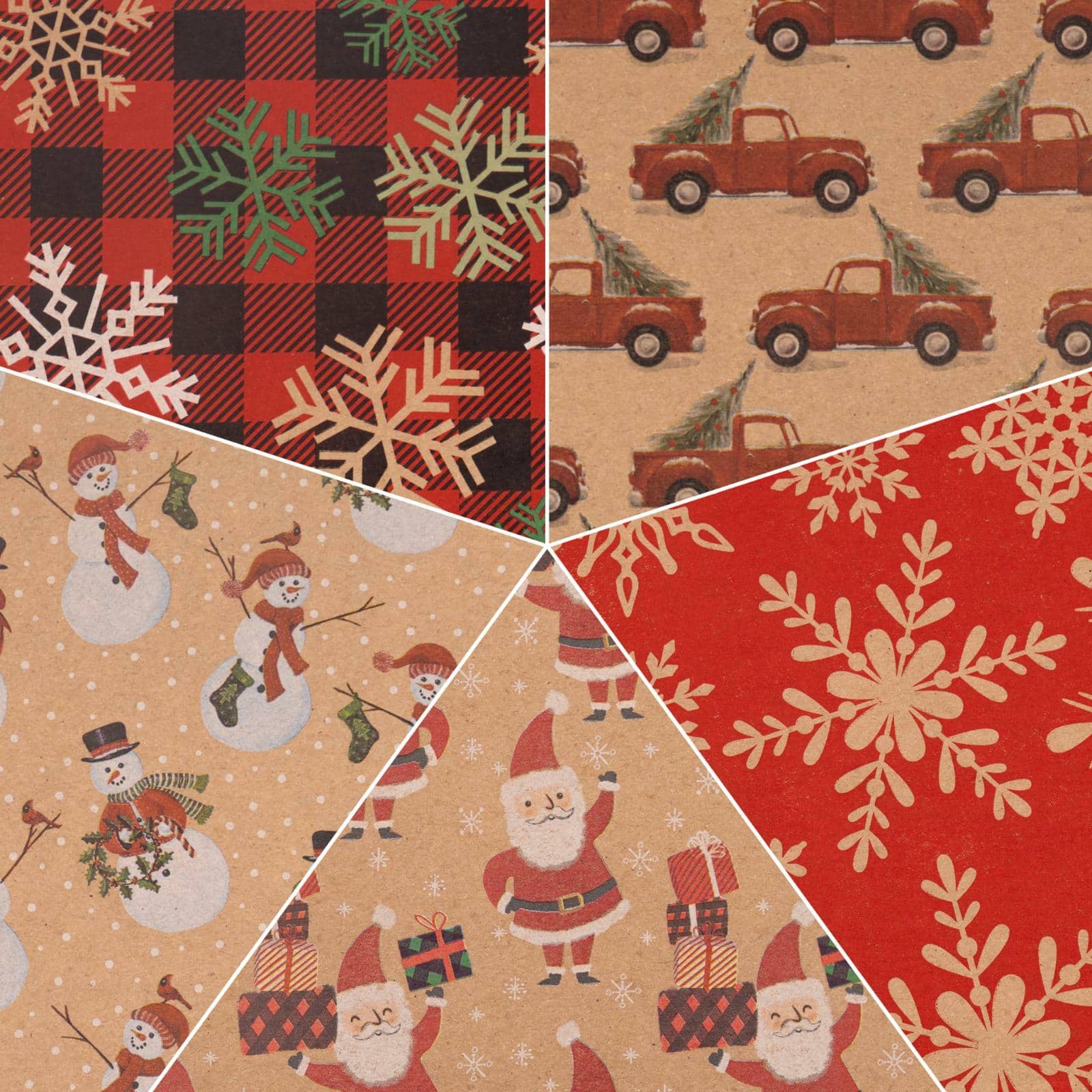 JAM Paper Christmas Kraft Gift Wrap Set, 5ct.