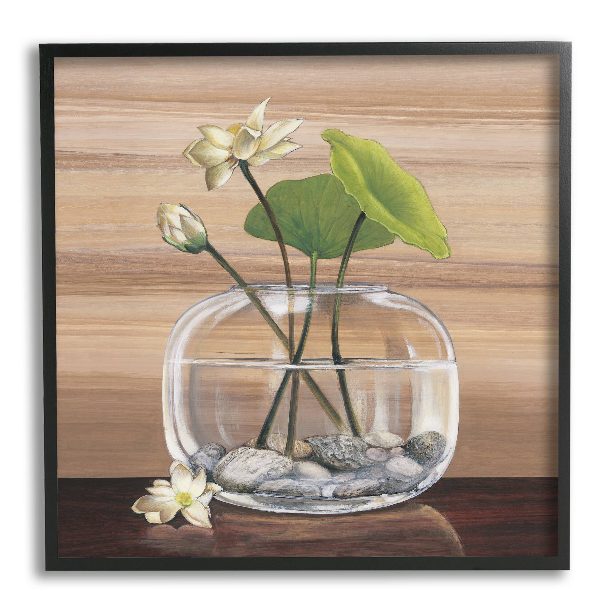 Stupell Industries White Water Lilies and Lilypad In Vase Still-Life in Black Frame Wall Art