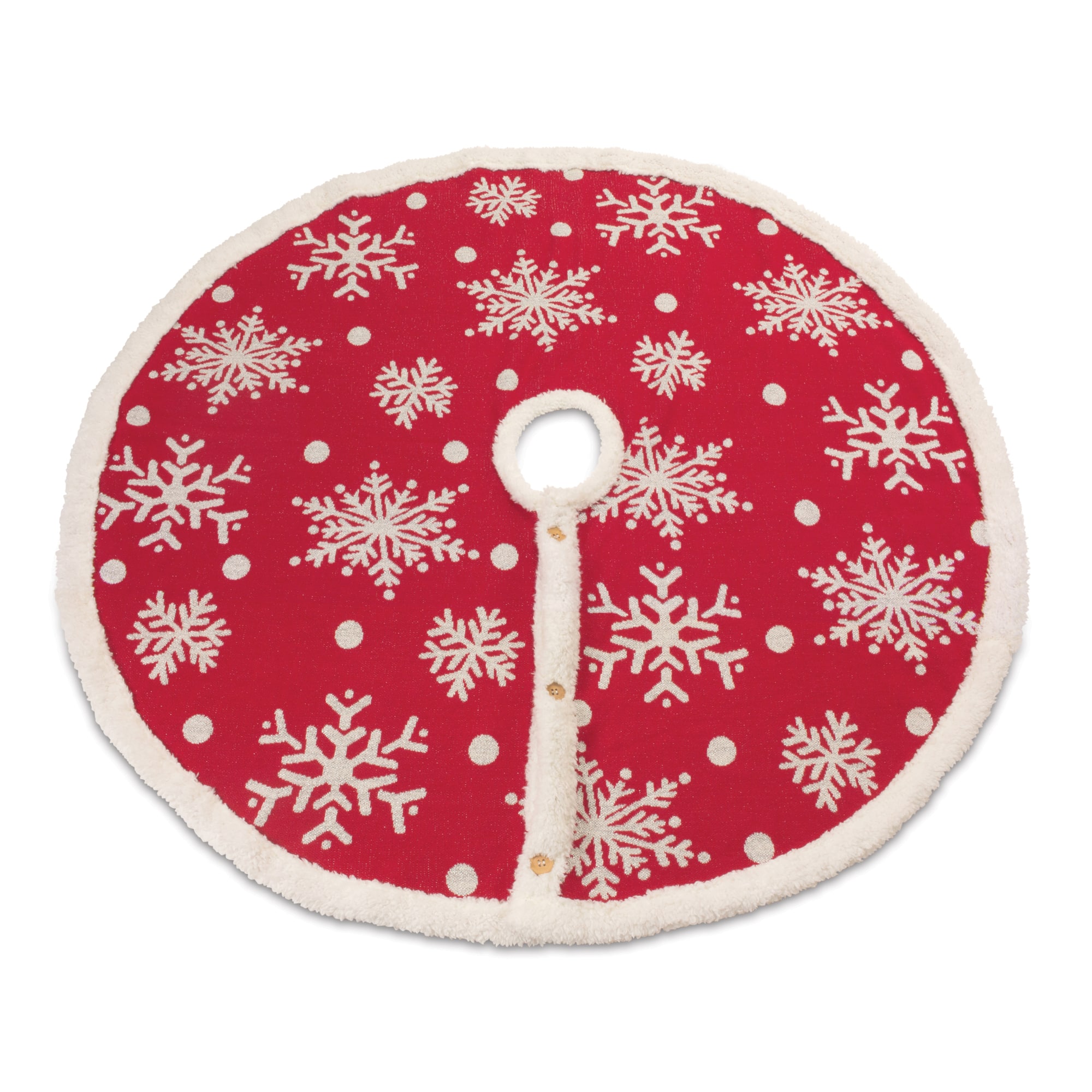 48&#x22; Red Woven Snowflake Christmas Tree Skirt D&#xE9;cor