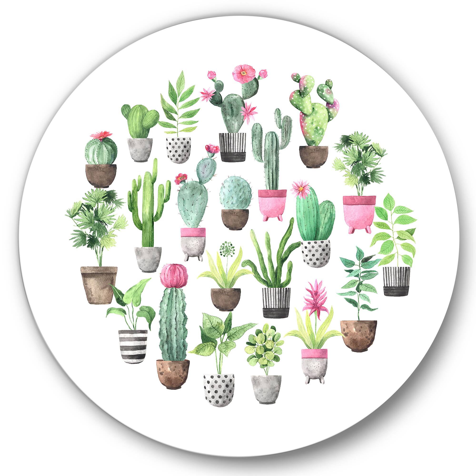 Designart - Cacti In Ceramic Pots In Gentle Tones II
