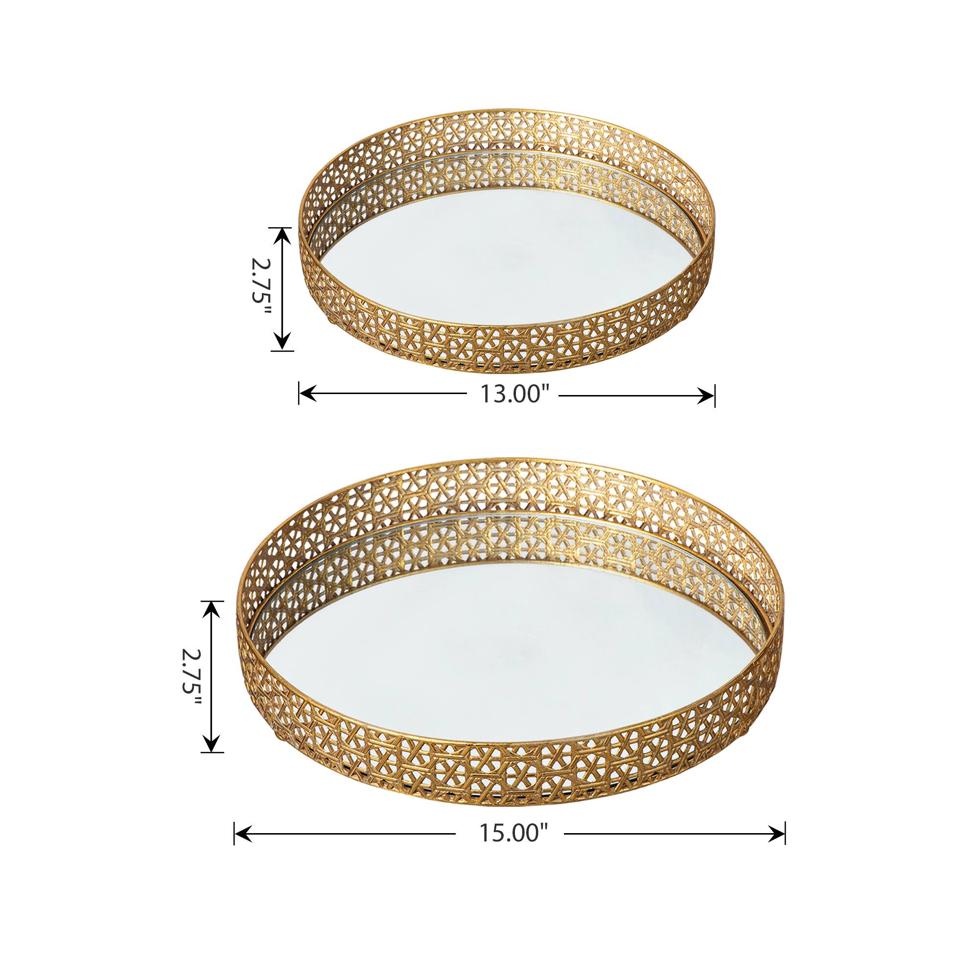Glitzhome® Gold Round Metal Mirrored Decorative Trays Set
