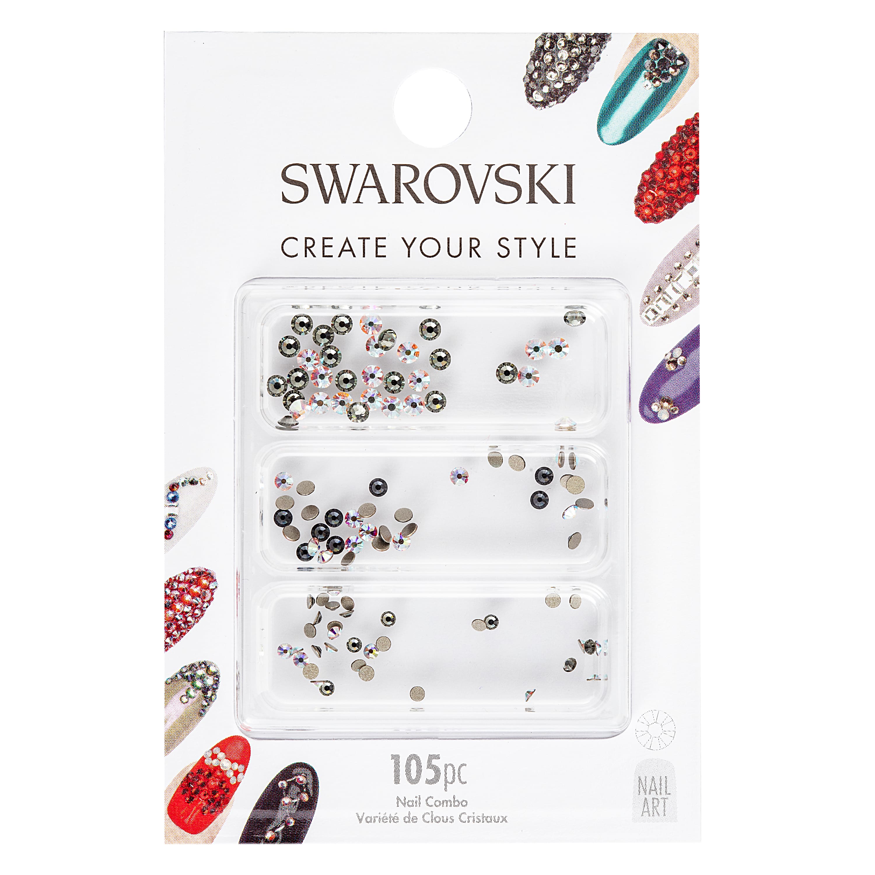 Ensemble combiné de cristaux pour ongles à dos plat de Swarovski, « Black  Diamond »