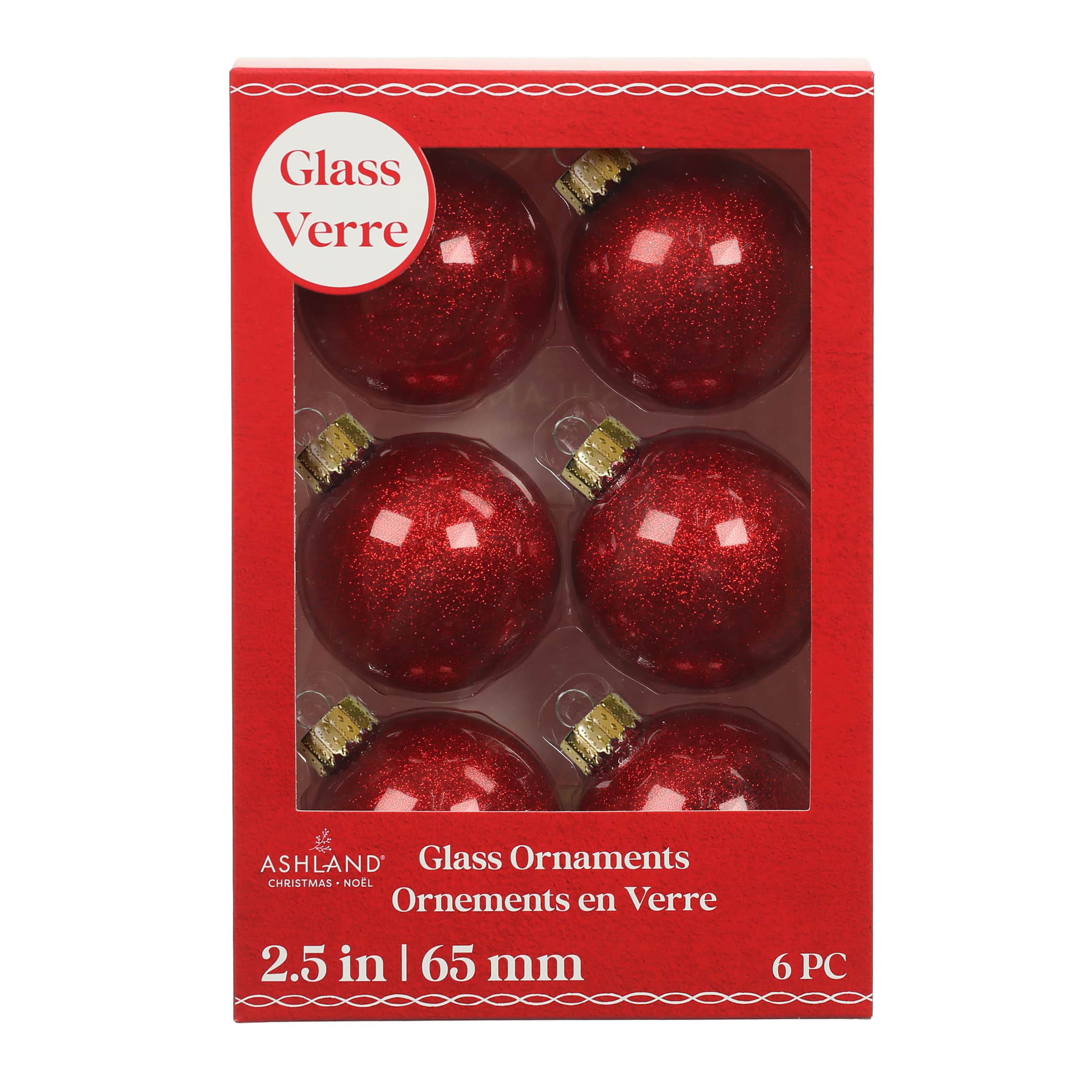 6 Pack 2.5&#x22; Glitter Glass Ball Ornaments by Ashland&#xAE;