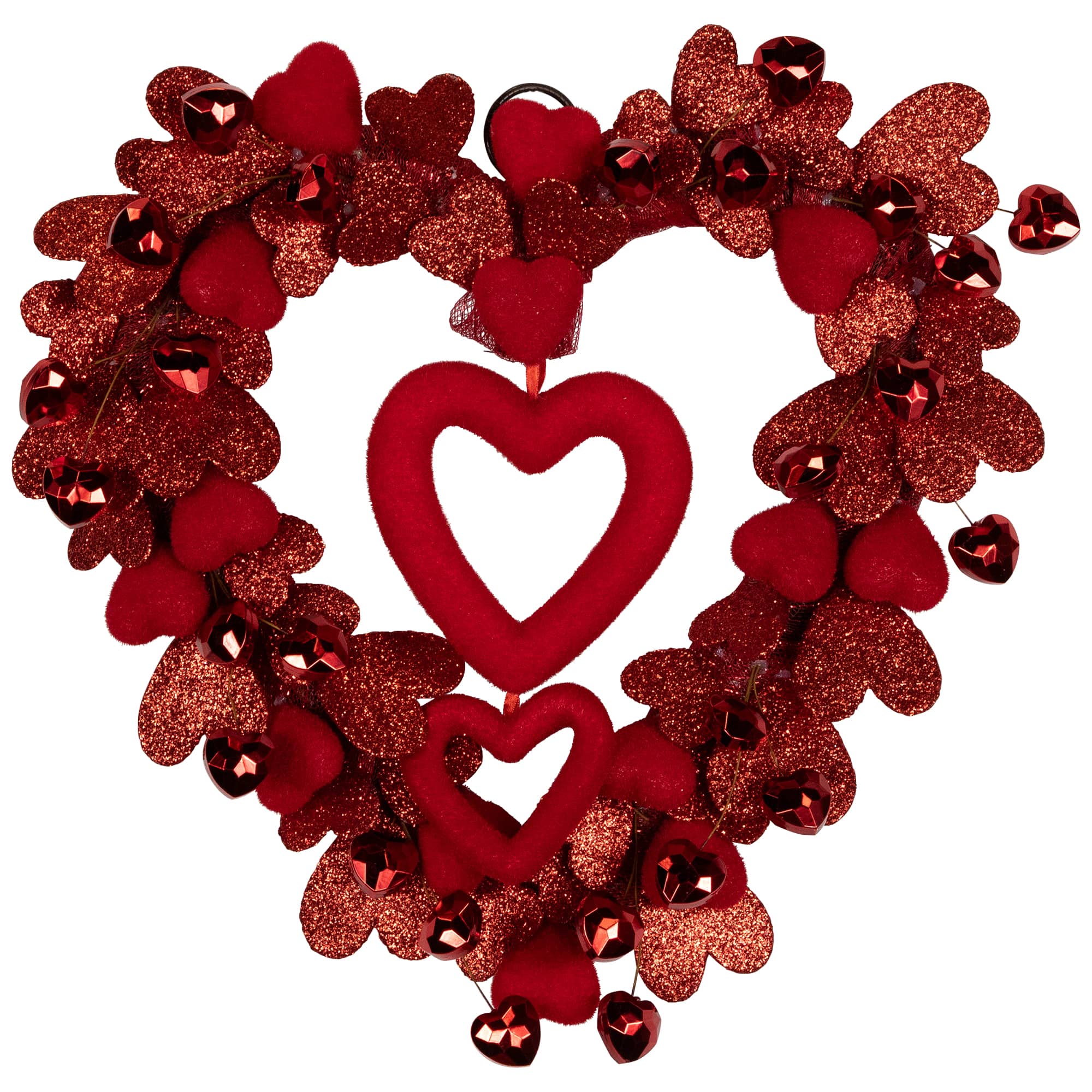 19" Red Heart Shaped Glittered Valentine's Day Wreath