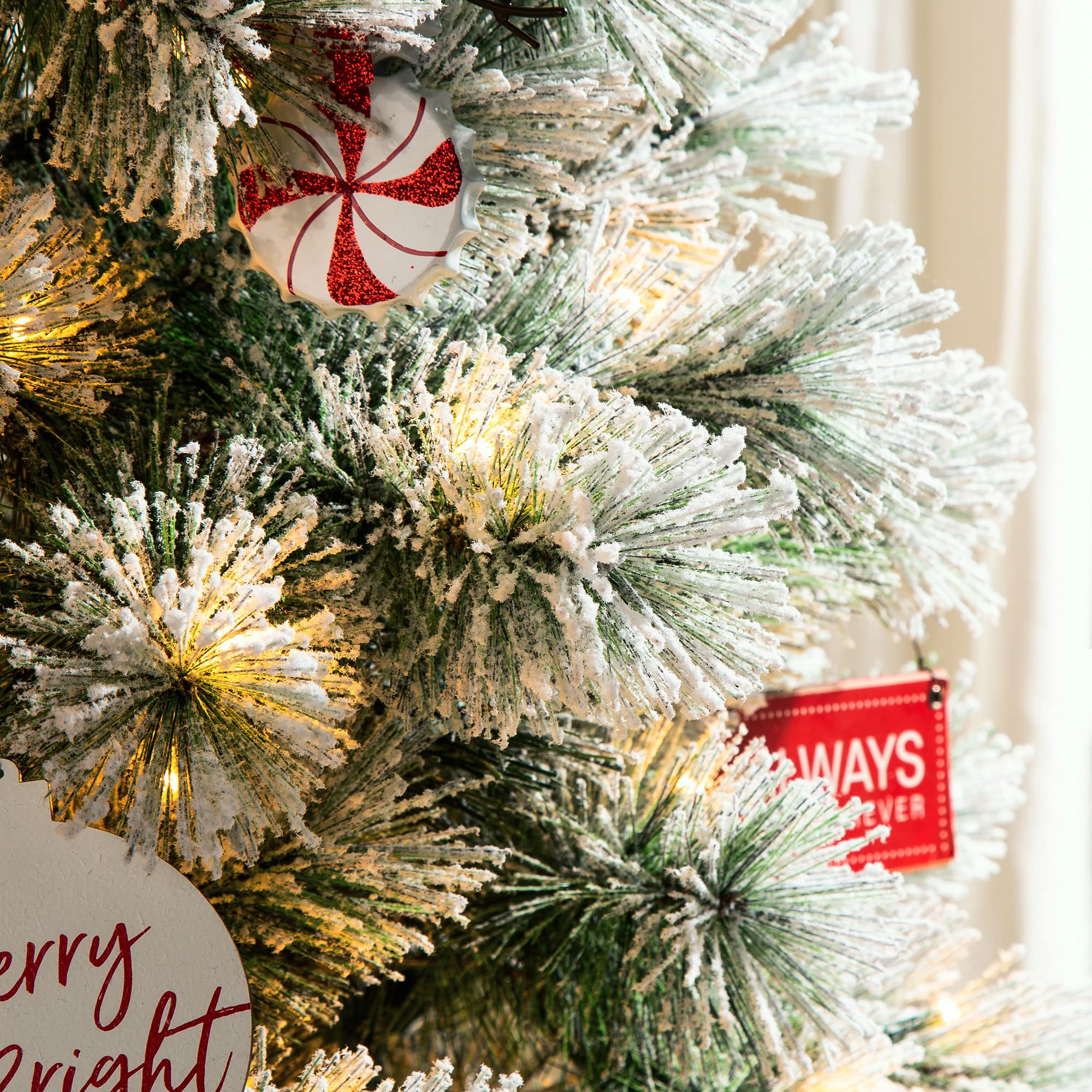 9ft. Pre-Lit Flocked Pine Pencil Artificial Christmas Tree, Warm White LED Lights