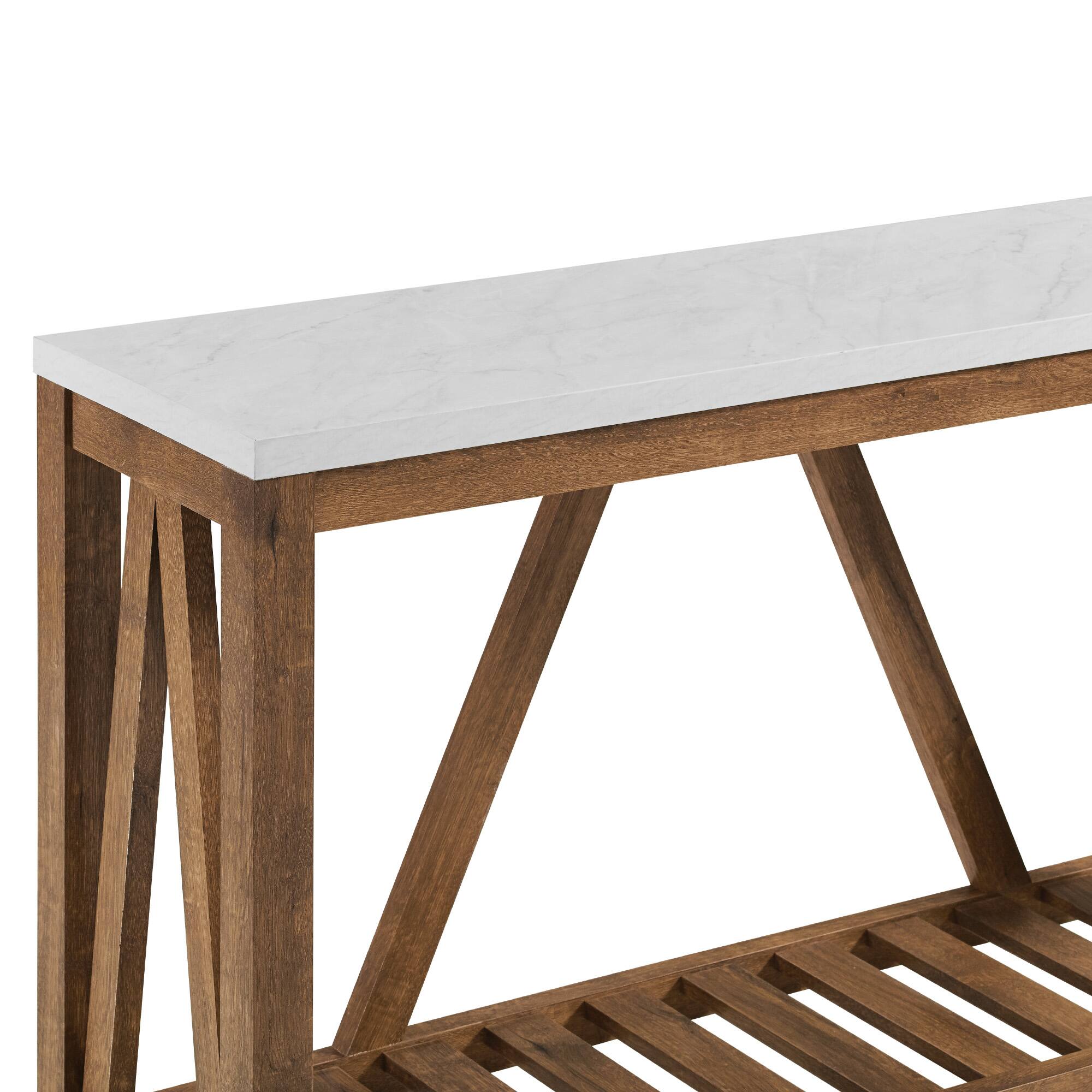 Walker Edison Faux White Marble/Walnut Rustic A-Frame Entry Table