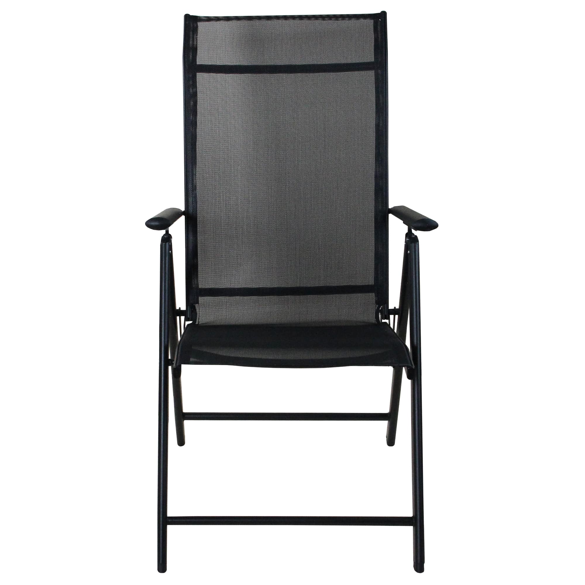 Black Steel & Mesh Foldable Reclining Patio Arm Chair