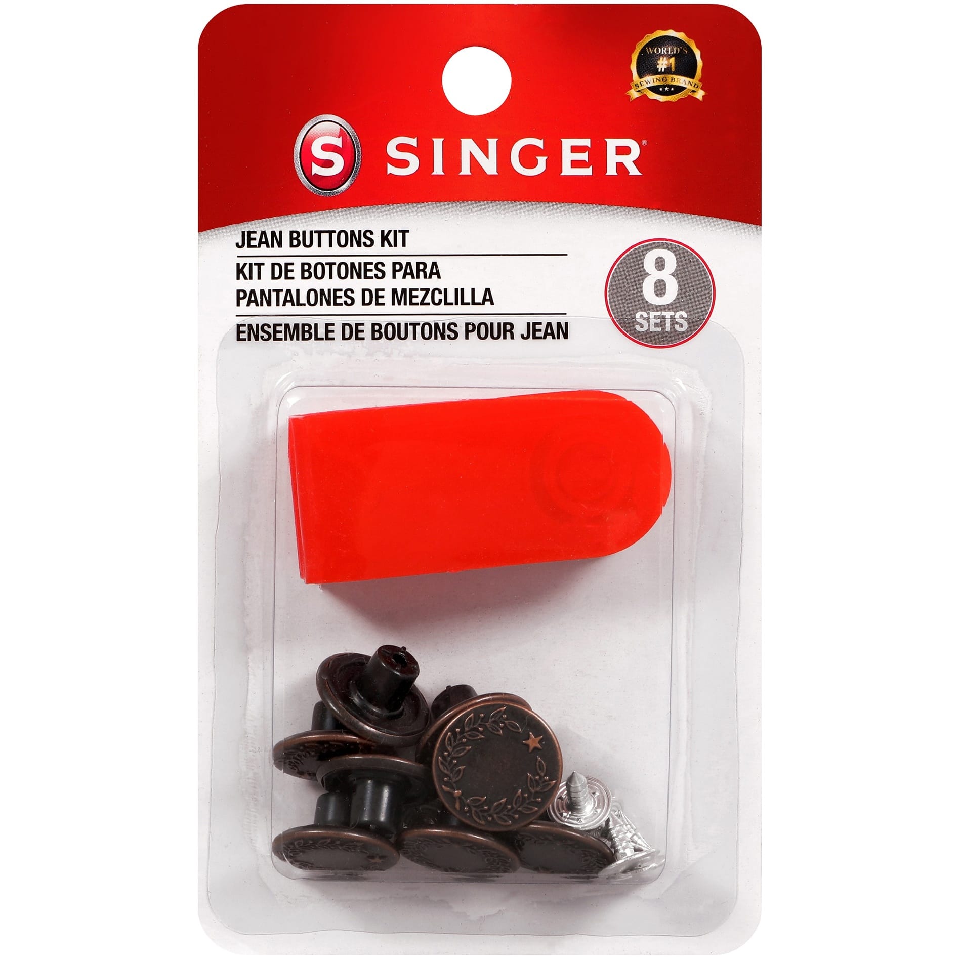 SINGER&#xAE; No Sew Jean Buttons Kit with Tool, 8 Sets