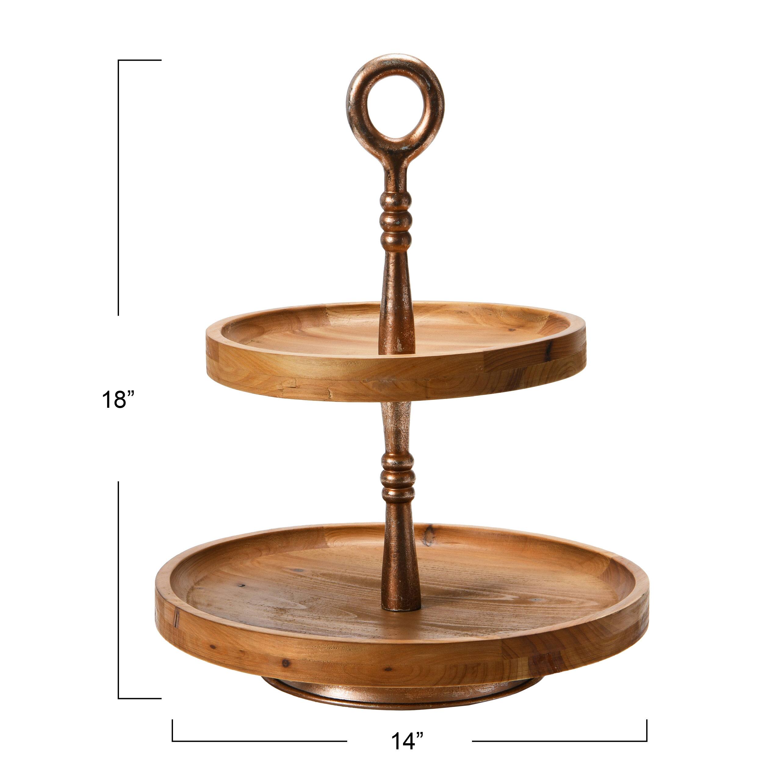 Hello Honey® 18" Dark Brown and Silver Wood 2-Tier Decorative Tray