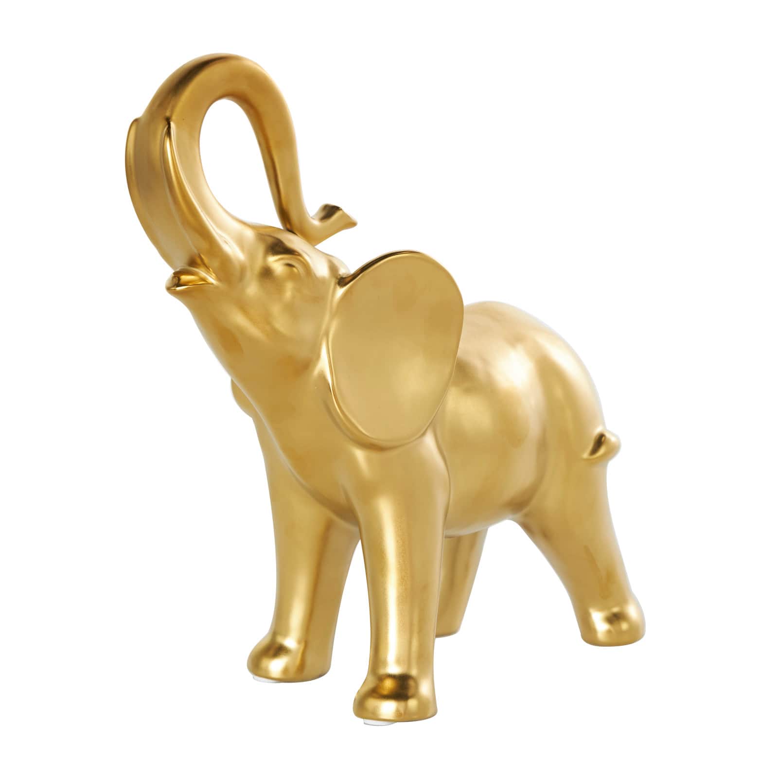11&#x22; Gold Ceramic Elephant Standing Sculpture