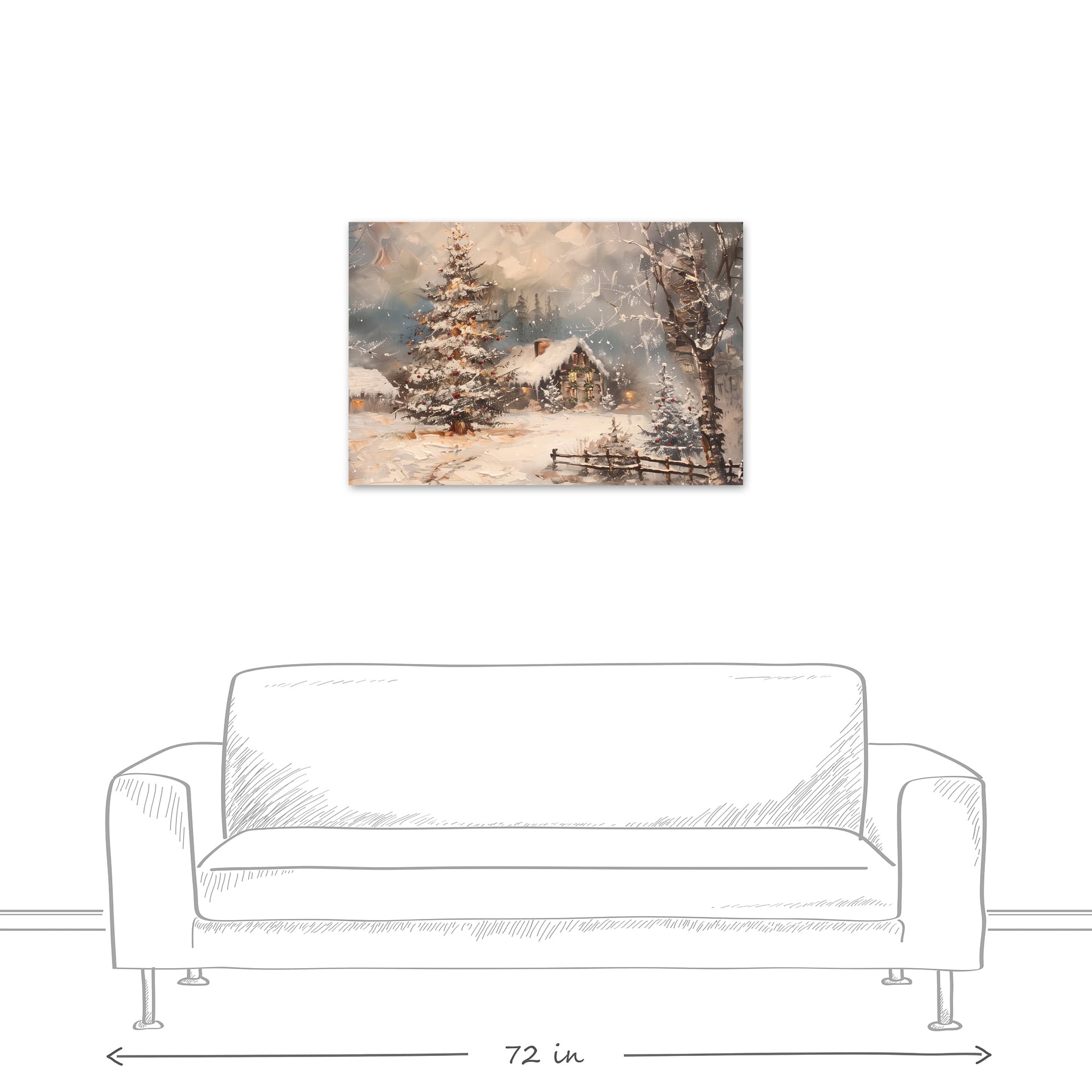 Snowy Christmas House 36" x 24" Canvas Wall Art