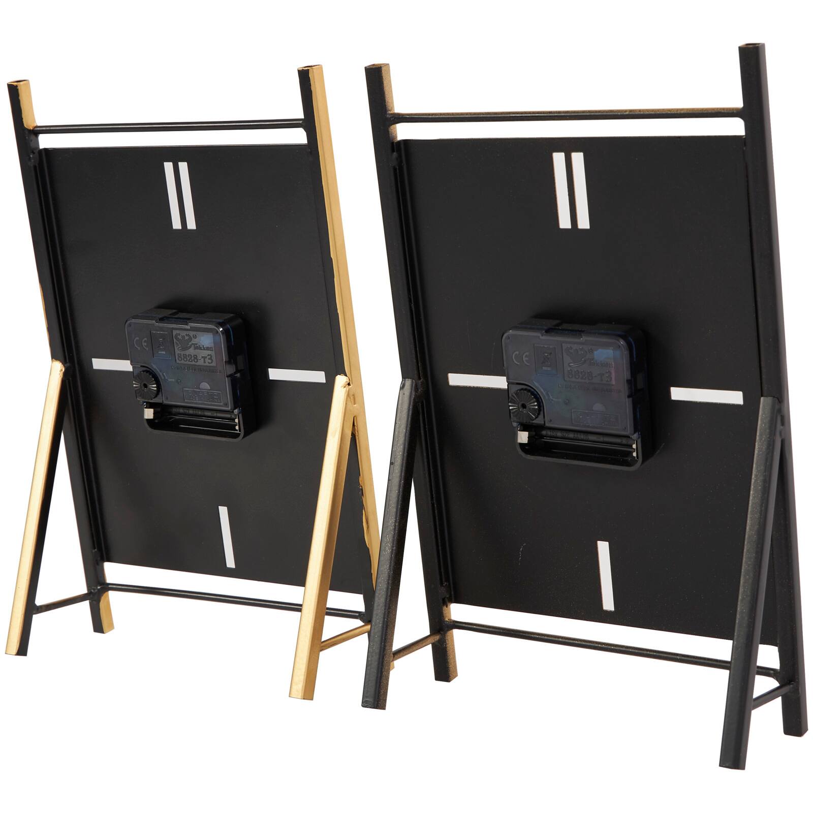 CosmoLiving by Cosmopolitan 10&#x22; Black Metal Rectangular Angled Clock Set with Gold Accents &#x26; Cutout Tick Hour Markers