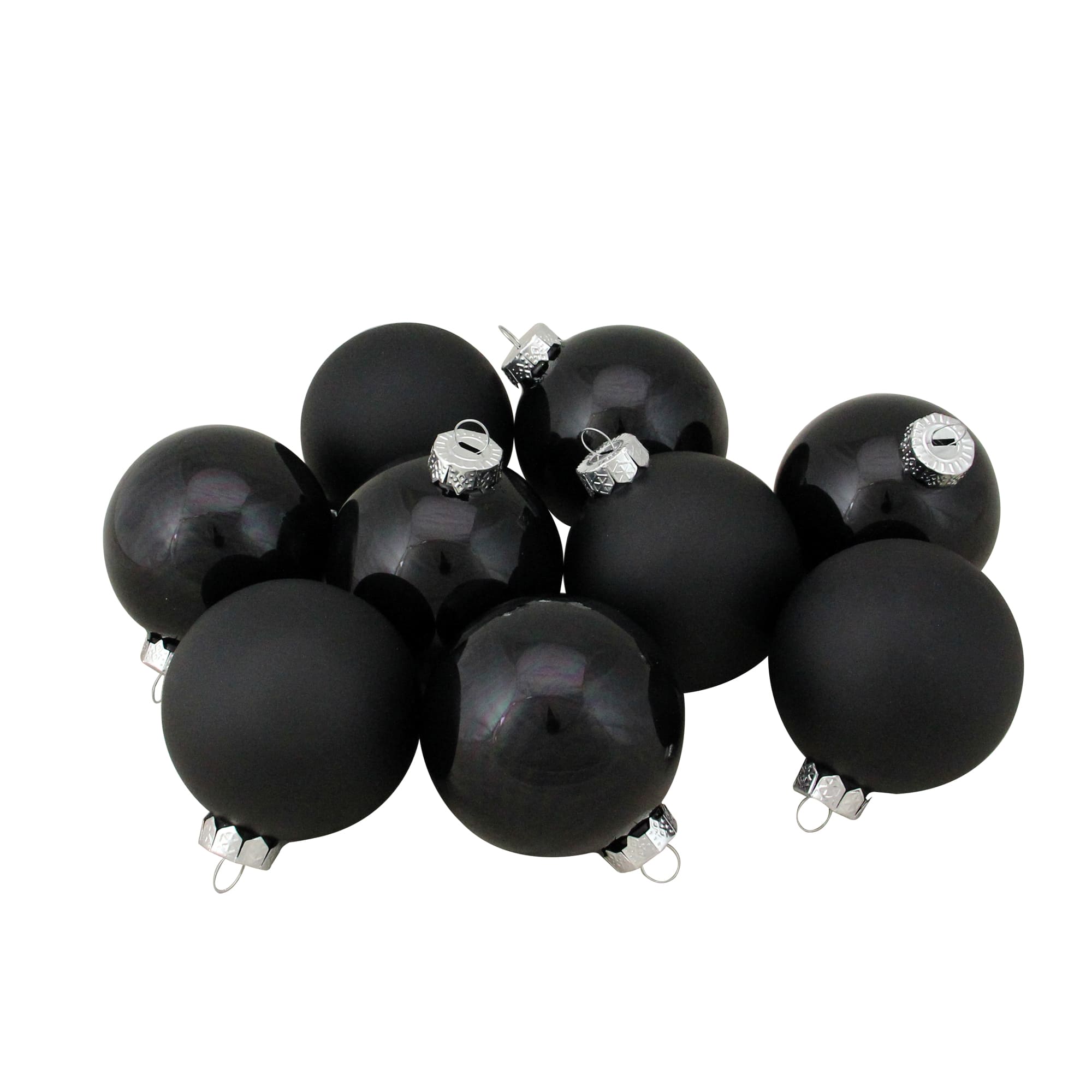 9ct. 2.5" Shiny & Matte Black Glass Ball Ornaments
