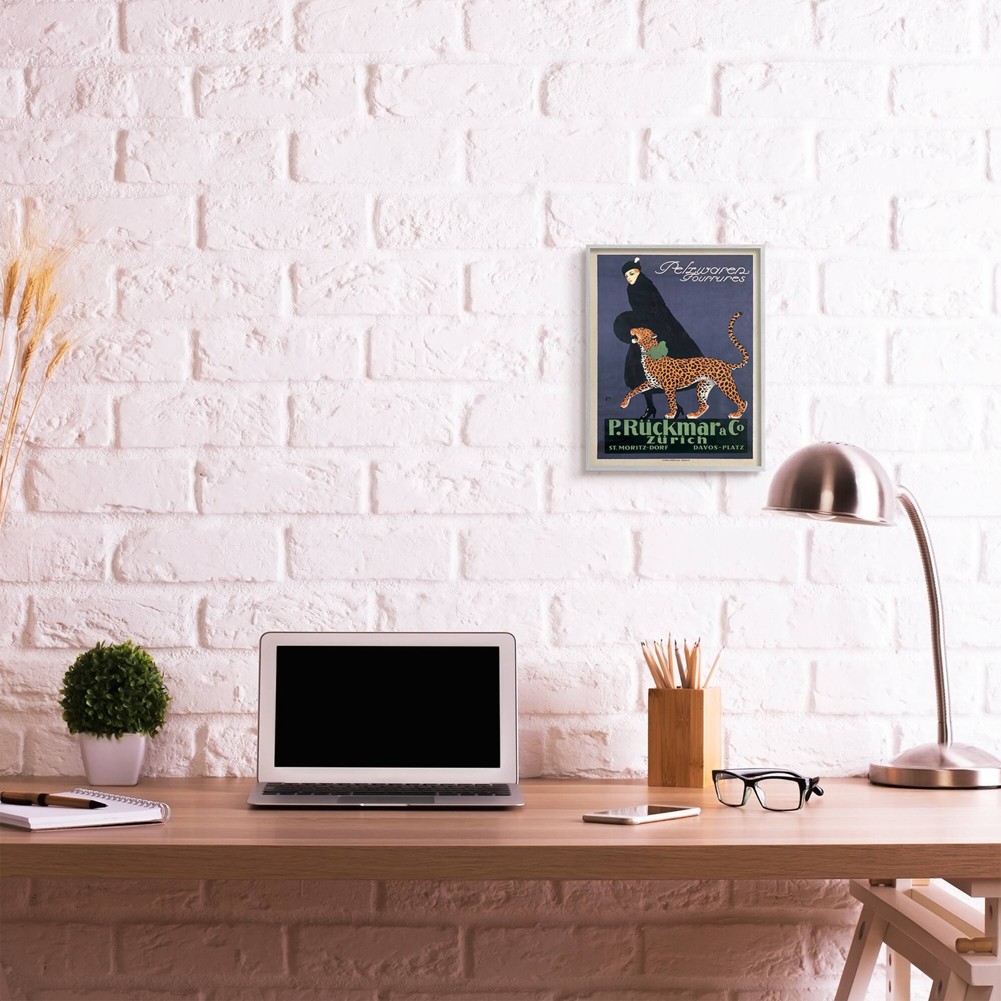 Stupell Industries Vintage Women's Fashion Campaign with Leopard in Gray Frame Wall Art