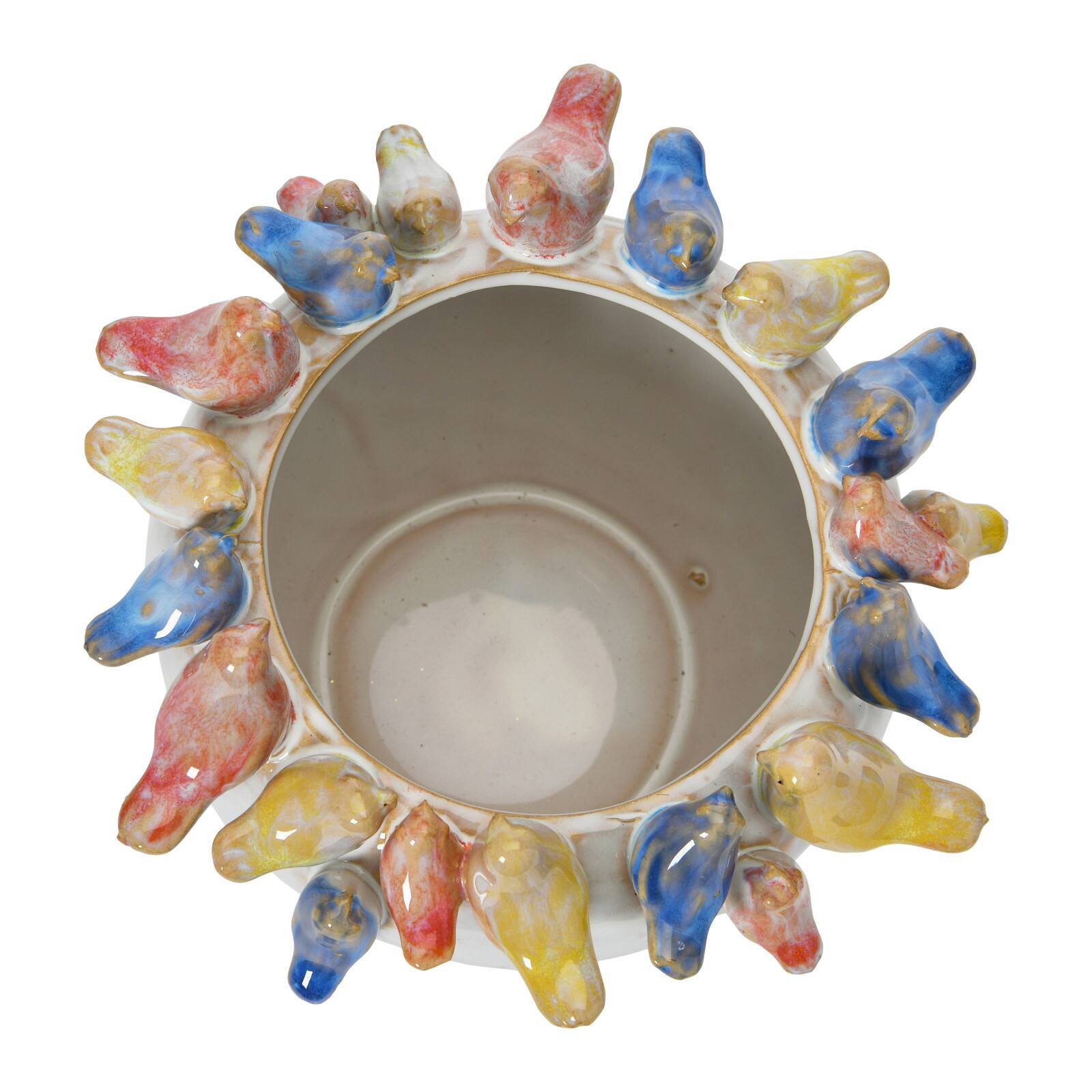 Hello Honey&#xAE; 6&#x27;&#x27; Reactive Glaze Stoneware Planter with Birds on Rim