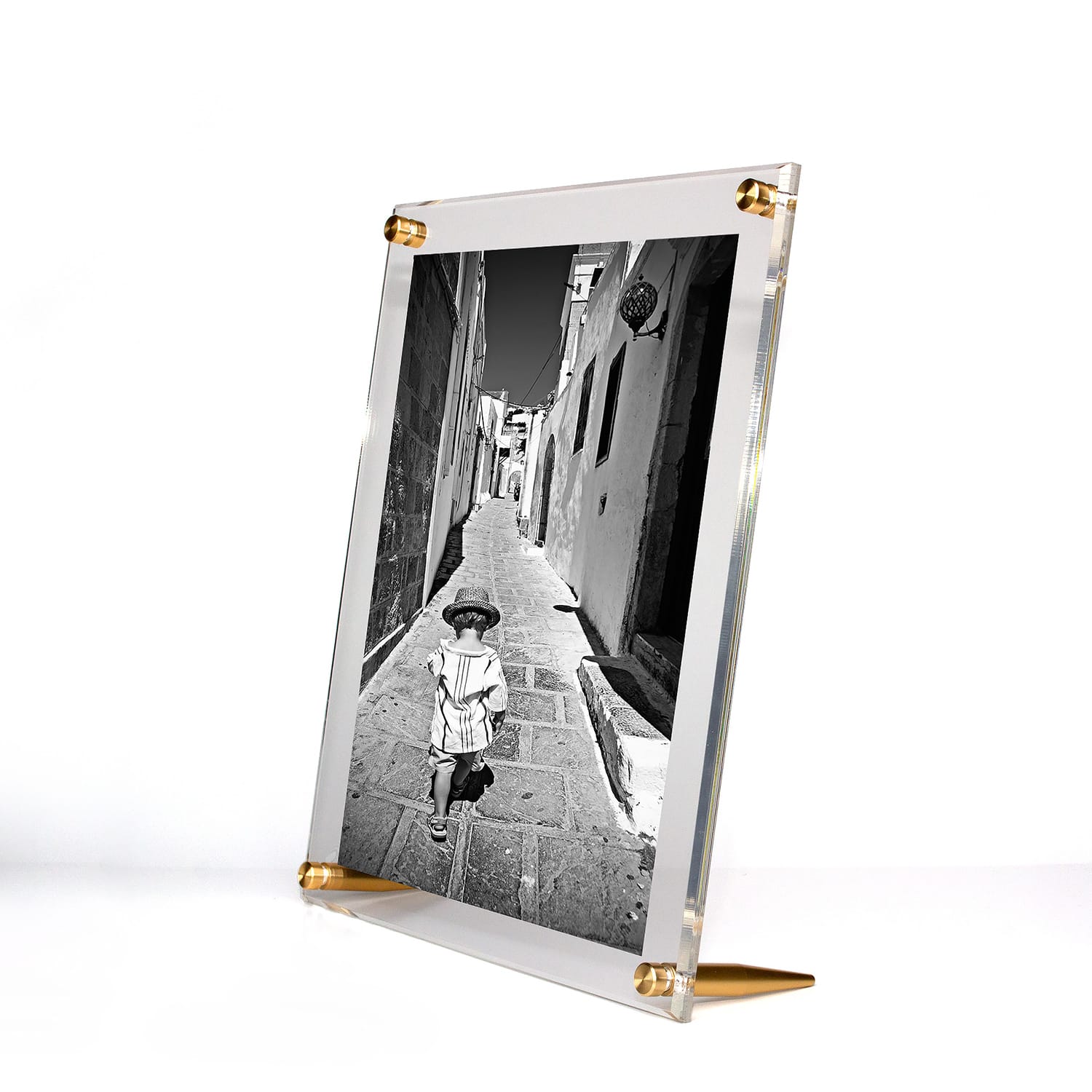 Wexel Art Clear Acrylic Tabletop Floating Picture Frame with Gold Hardware