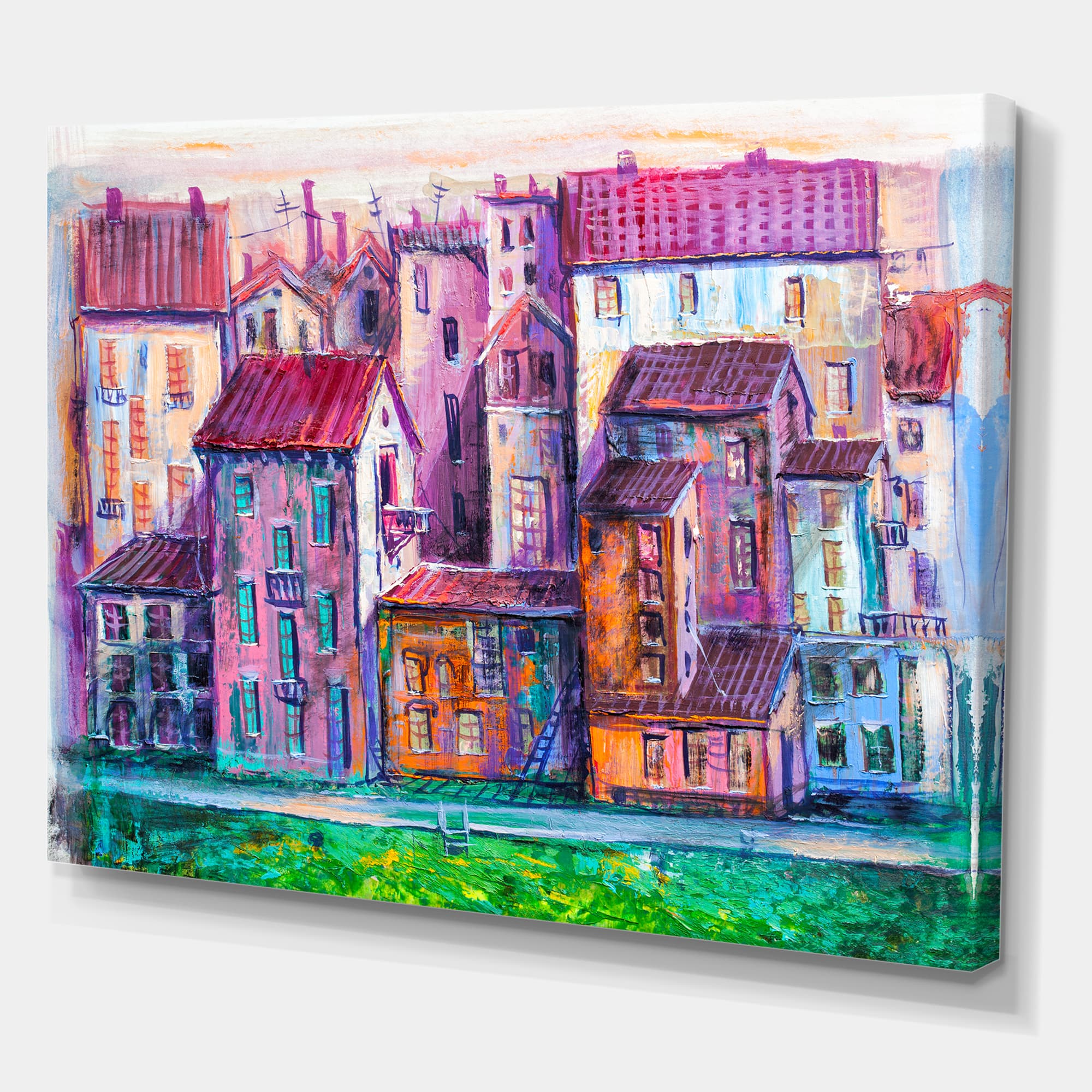 Designart - Street With Colorful Old Homes - Modern Canvas Wall Art Print