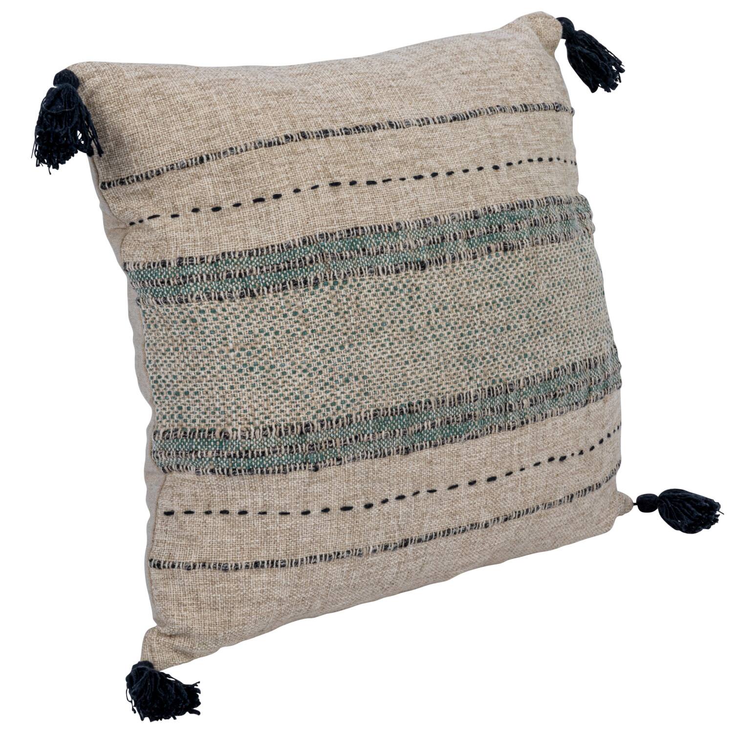 Hello Honey® Hand-Embroidered Stripes Cotton & Linen Blend Pillow with Tassels