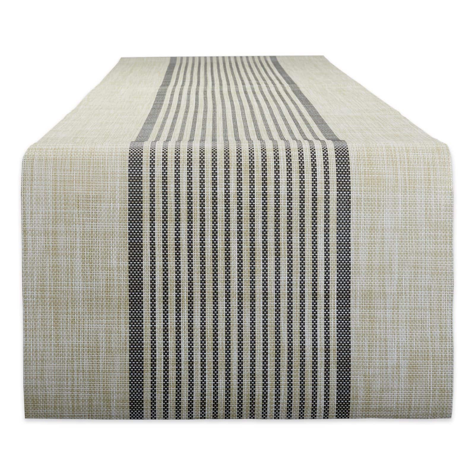 DII&#xAE; 72&#x22; Black Stripe PVC Woven Table Runner