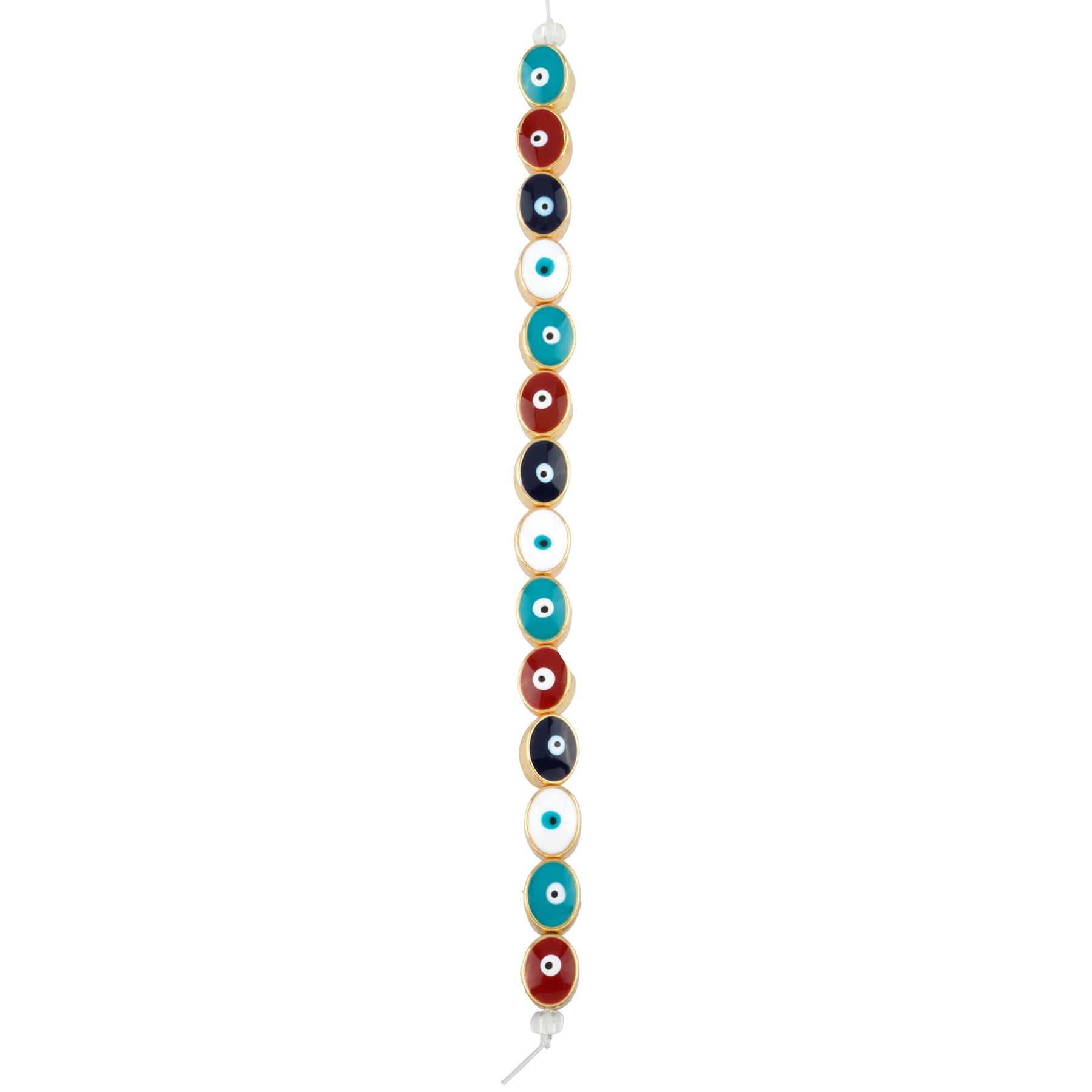 6 Packs: 14 ct. (84 total) Multicolor & Gold Evil Eye Oval Beads, 9mm by Bead Landing™