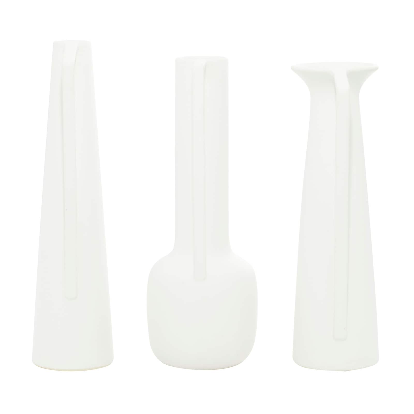 CosmoLiving by Cosmopolitan Set of 3 White Ceramic Modern Vase, 17", 16", 16"