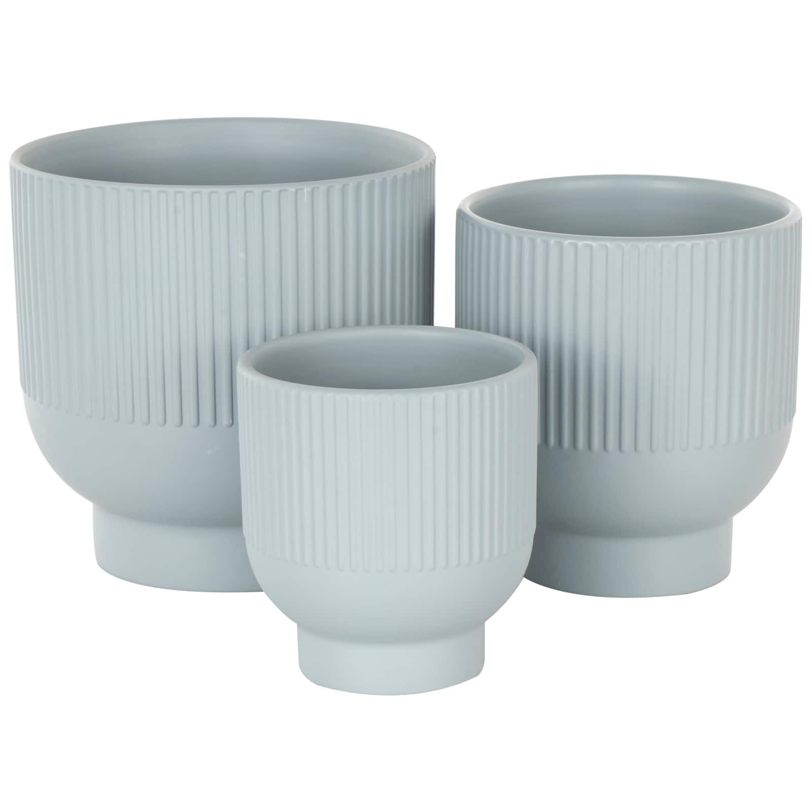 Light Blue Ceramic Planter with Tapered Base Set