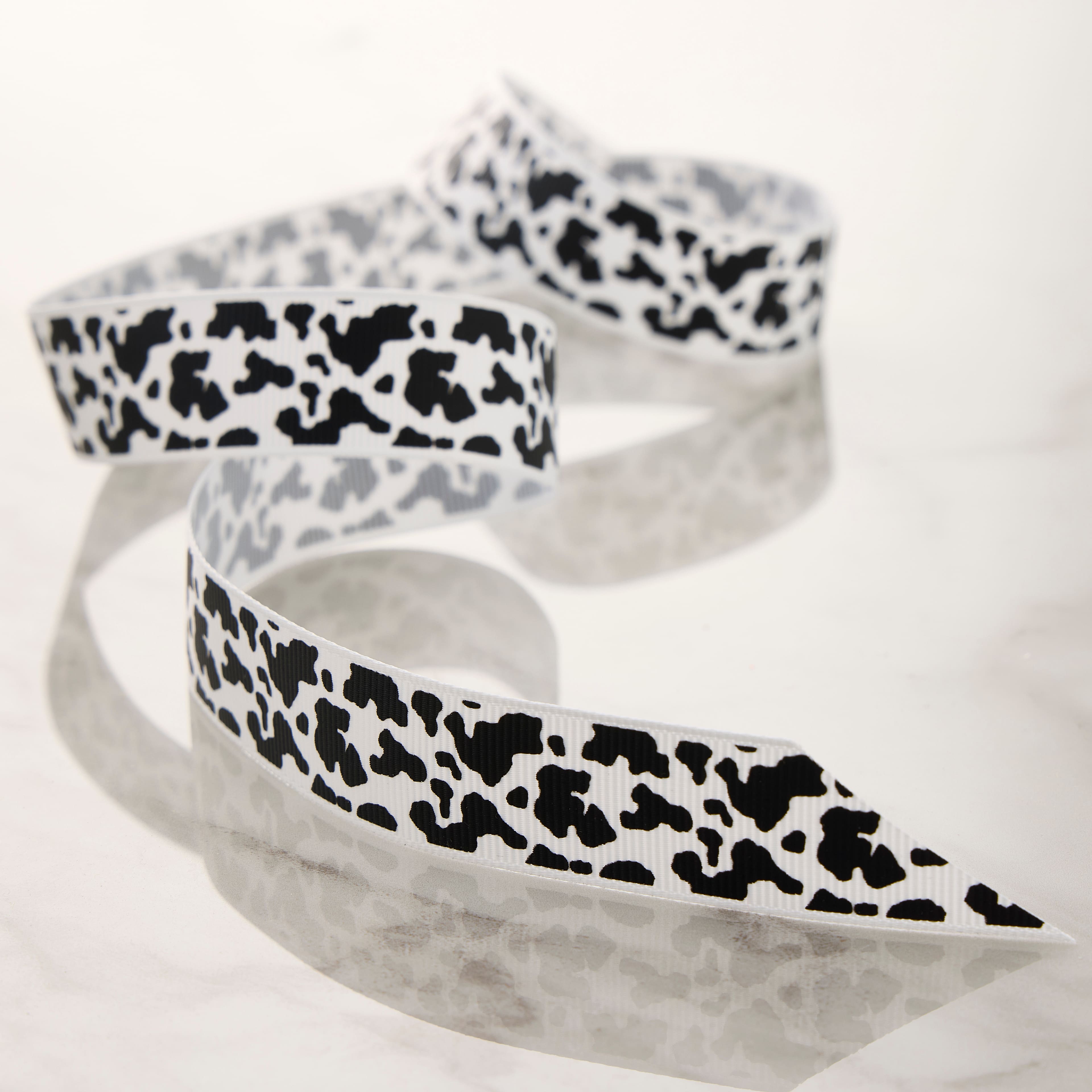 7/8&#x22; x 7yd. Black &#x26; White Cow Print Ribbon by Celebrate It&#xAE; Classic
