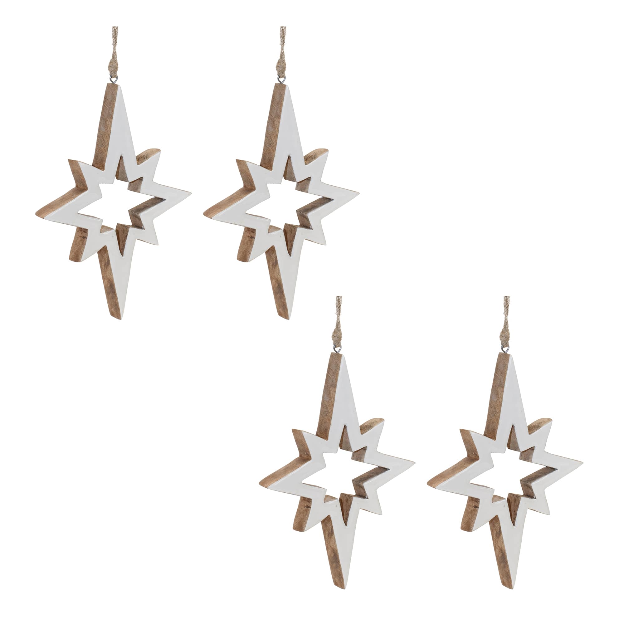 10&#x22; Wood Star Cut-Out Ornaments, 4ct.