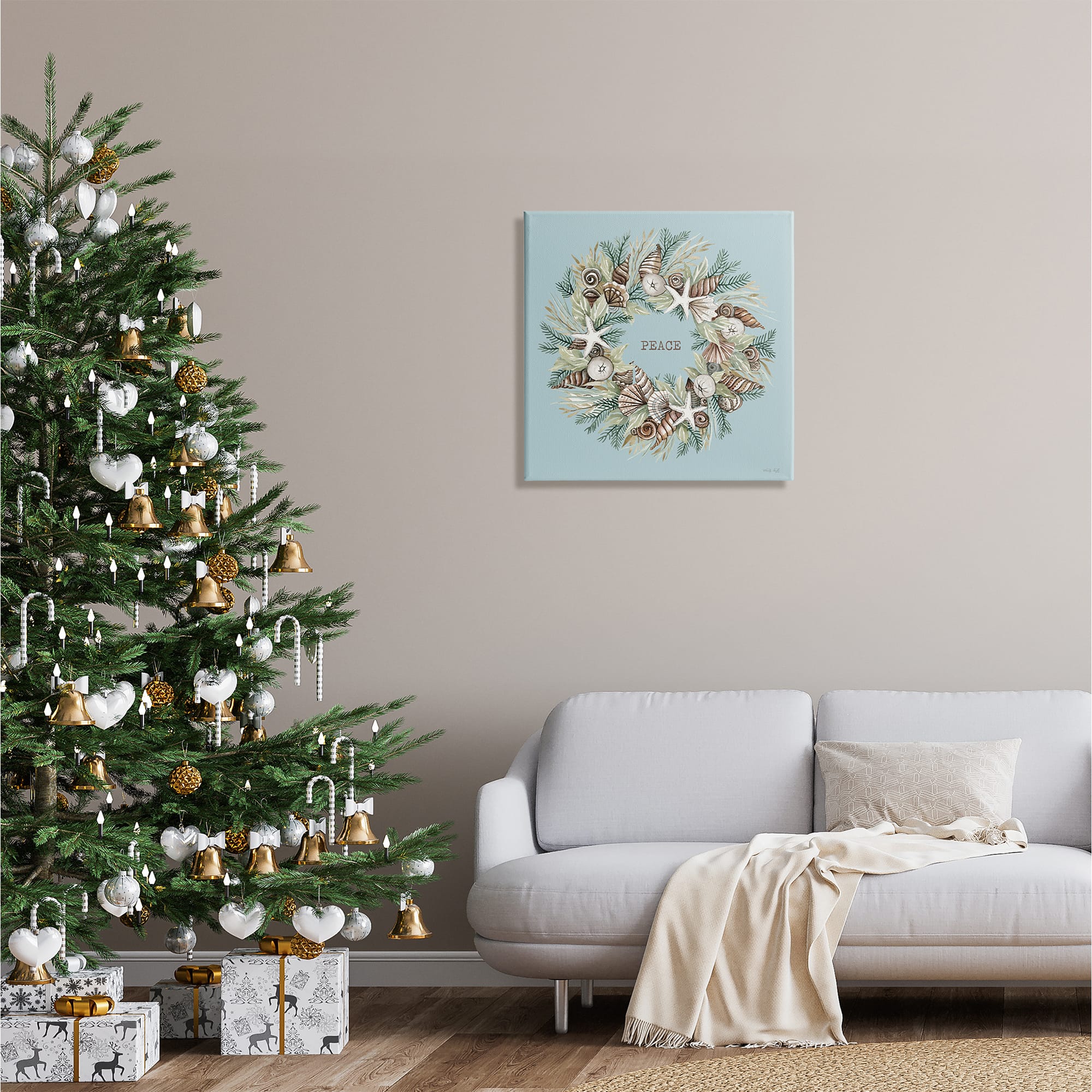 Stupell Industries Coastal Holiday Peace Wreath Canvas Wall Art