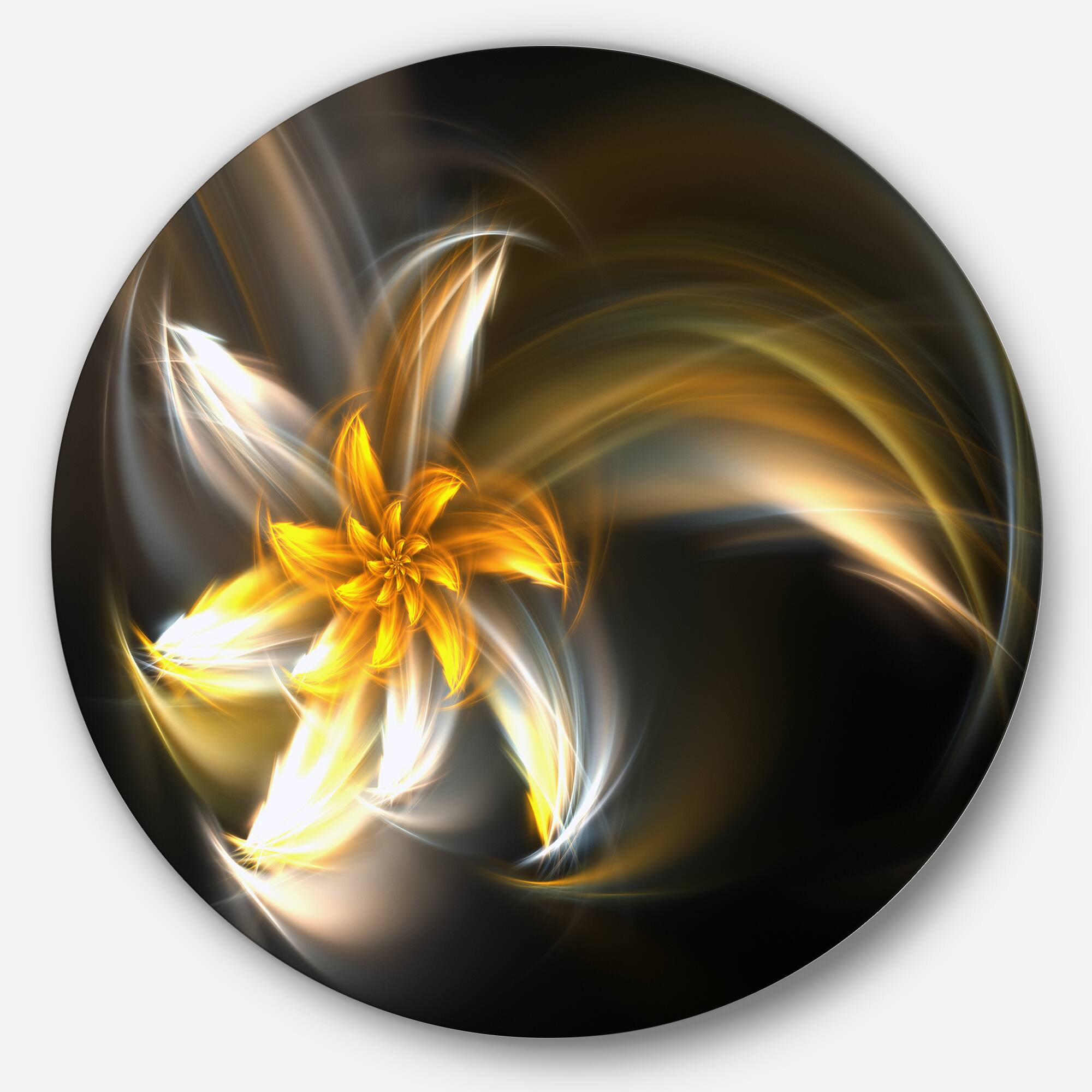 Designart - Green Fractal Flower in Dark&#x27; Floral Circle Metal Wall Art
