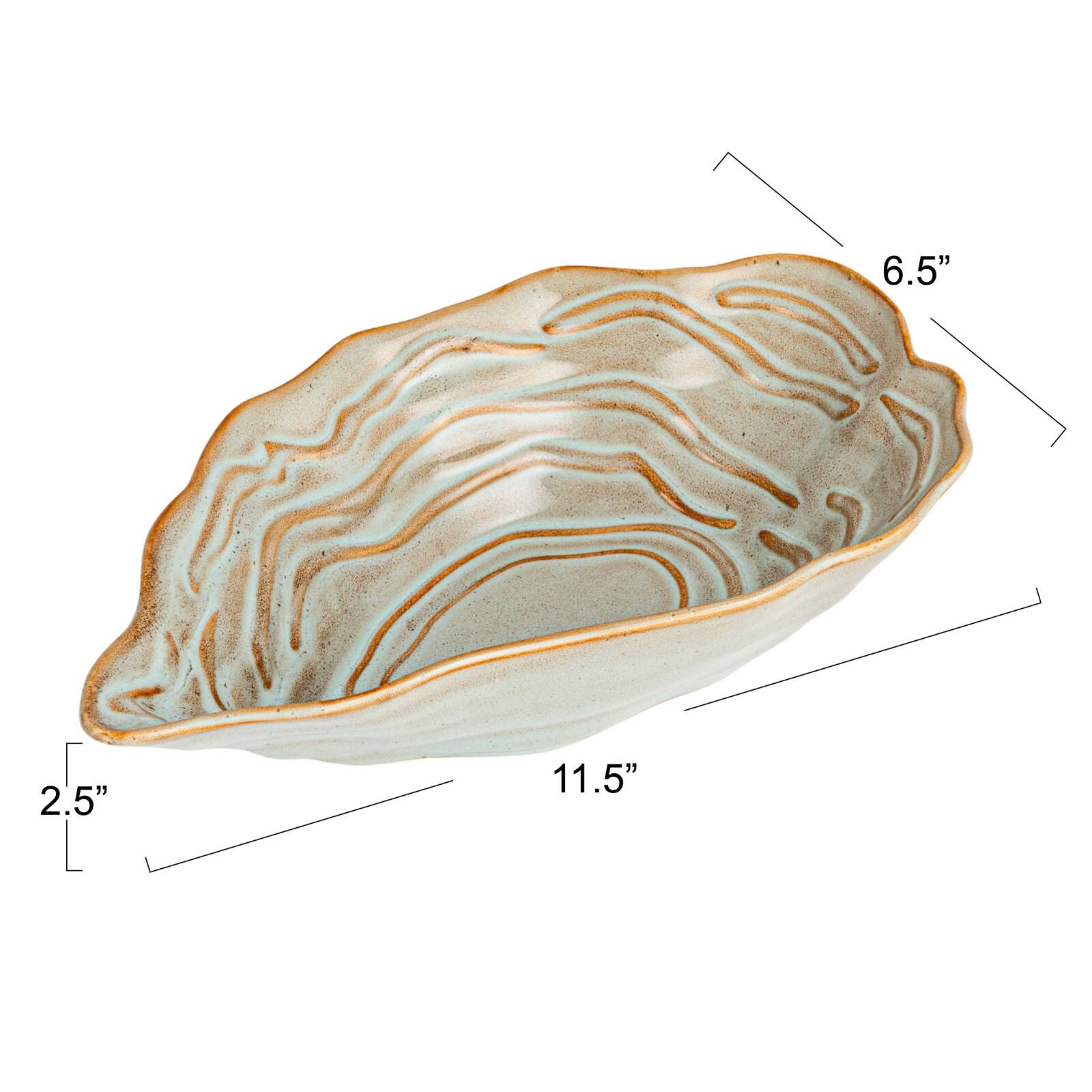 Hello Honey® 11.5" Tan & Blue Oyster Shaped Stoneware Bowl